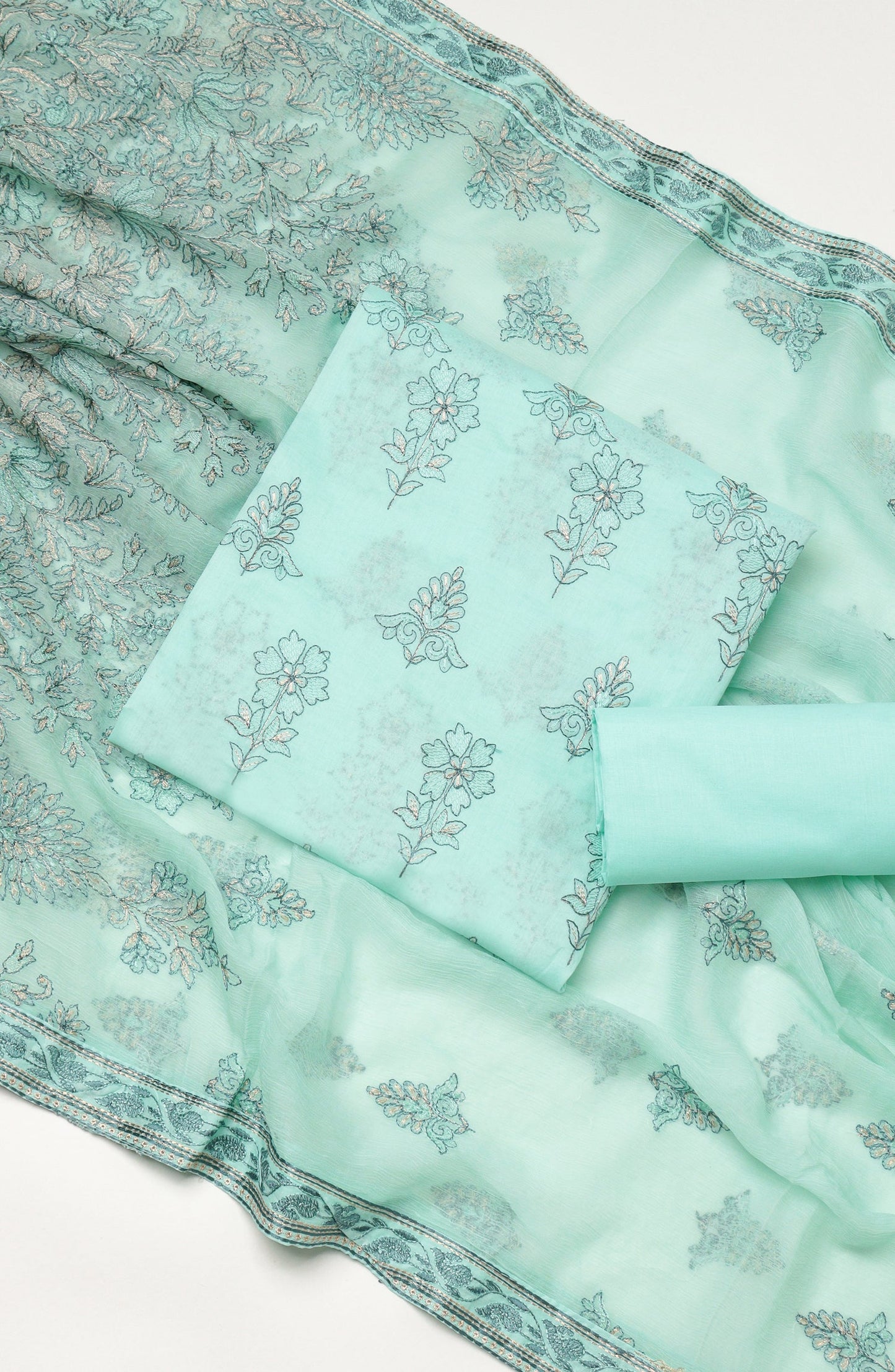 Amna Khadija Fancy Embroidered Lawn Unstitched 3 Piece Suit - D-02 - AM26LFV - Ferozi - Summer Collection
