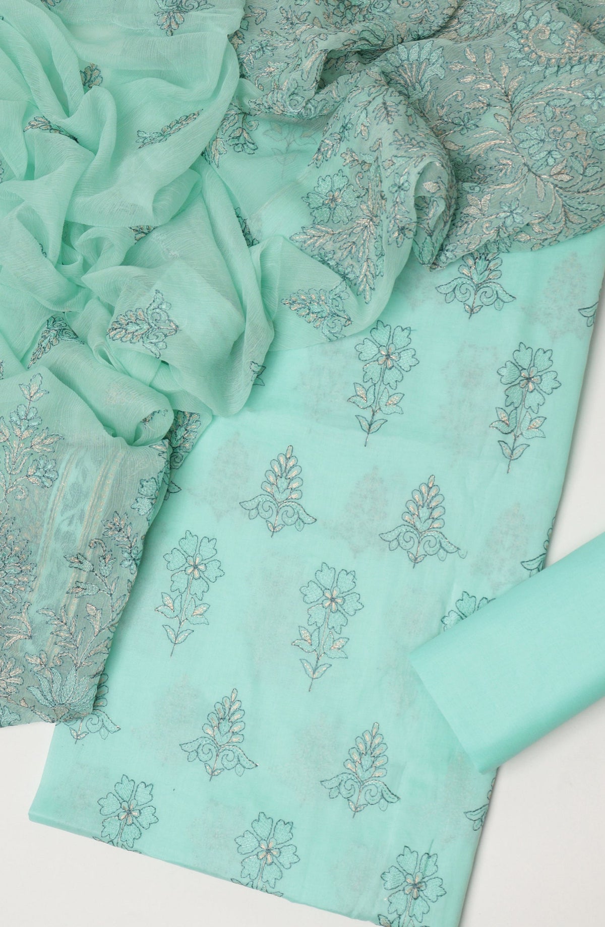 Amna Khadija Fancy Embroidered Lawn Unstitched 3 Piece Suit - D-02 - AM26LFV - Ferozi - Summer Collection