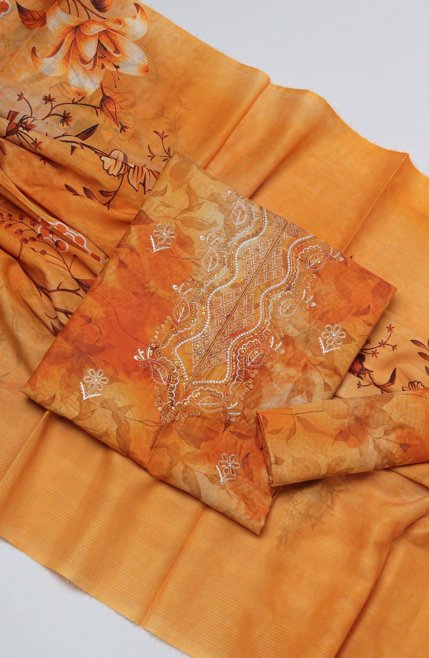 Amna Khadija Fancy Embroidered Lawn Unstitched 3 Piece Suit - D-05 - AM26EGHT - Orange - Summer Collection