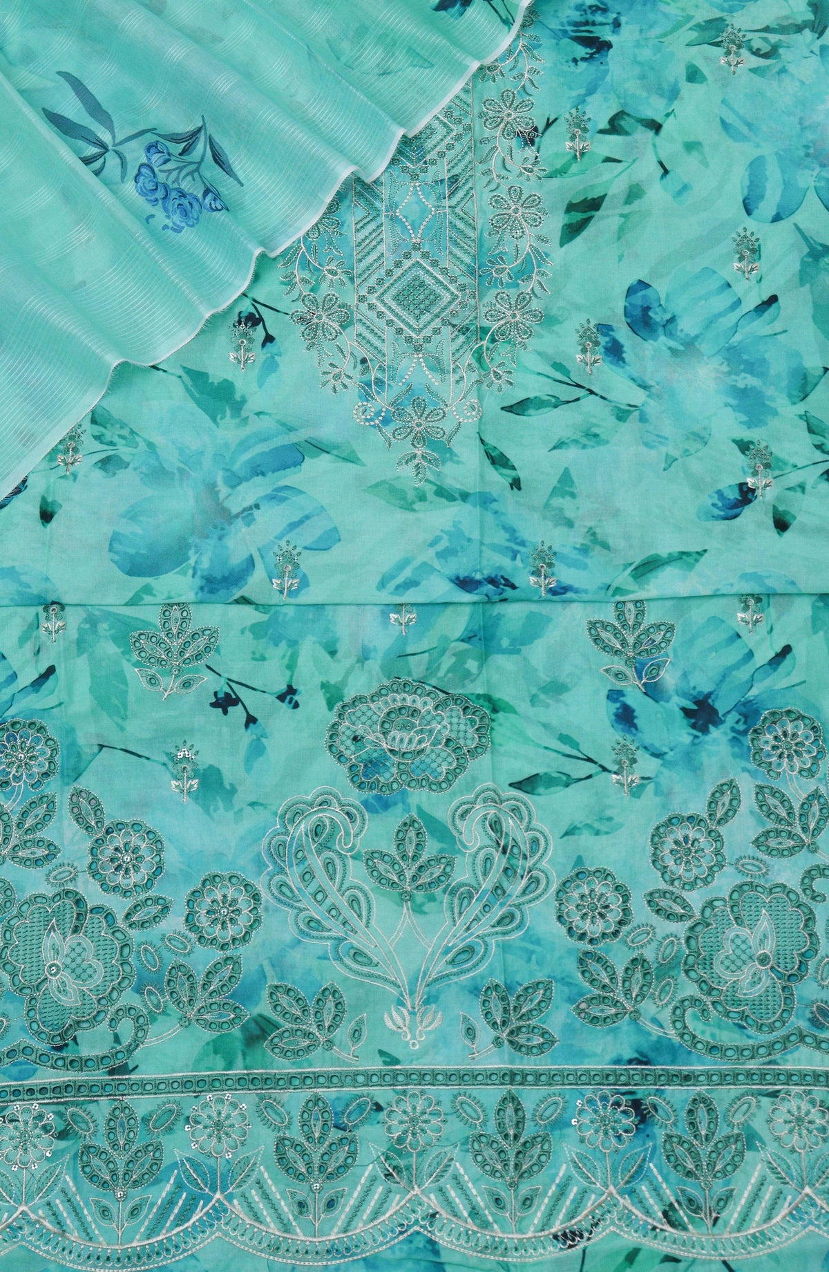 Amna Khadija Fancy Embroidered Lawn Unstitched 3 Piece Suit - D-04 - AM26EGHT - Ferozi - Summer Collection
