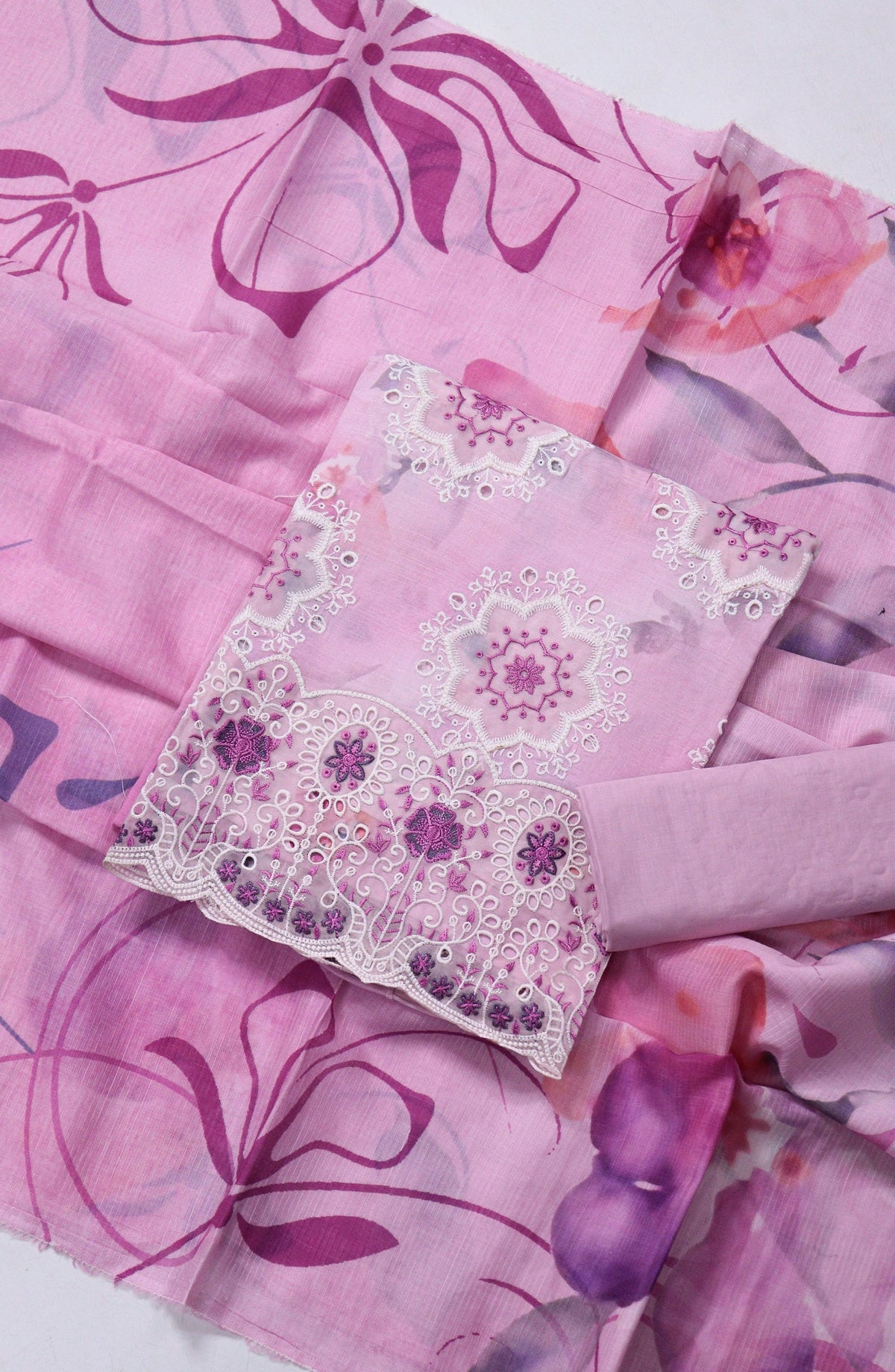 Amna Khadija Fancy Embroidered Lawn Unstitched 3 Piece Suit - EFU-08 - AM26FNC - Pink - Summer Collection
