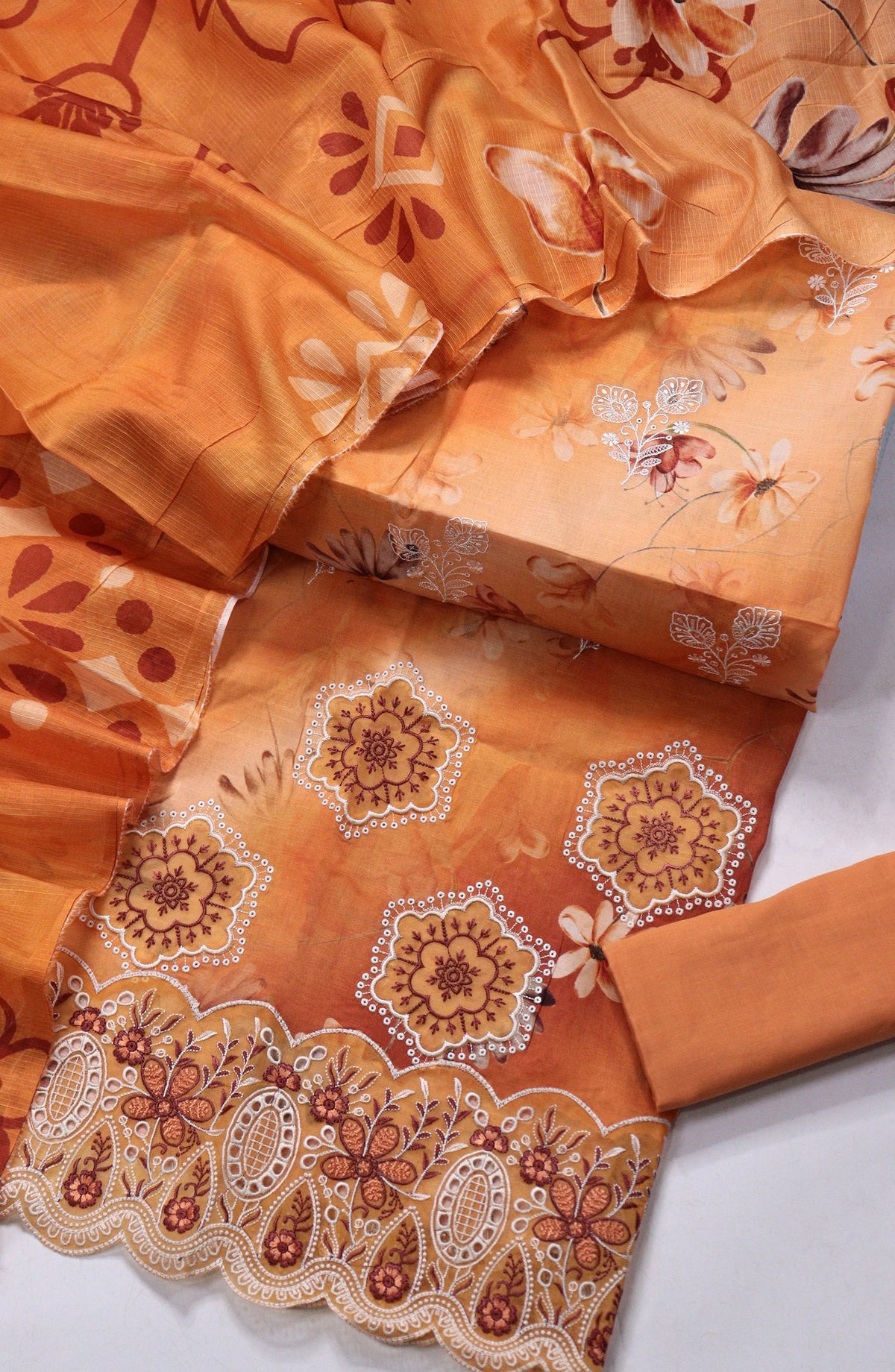 Amna Khadija Fancy Embroidered Lawn Unstitched 3 Piece Suit - EFU-07 - AM26FNC - Orange - Summer Collection