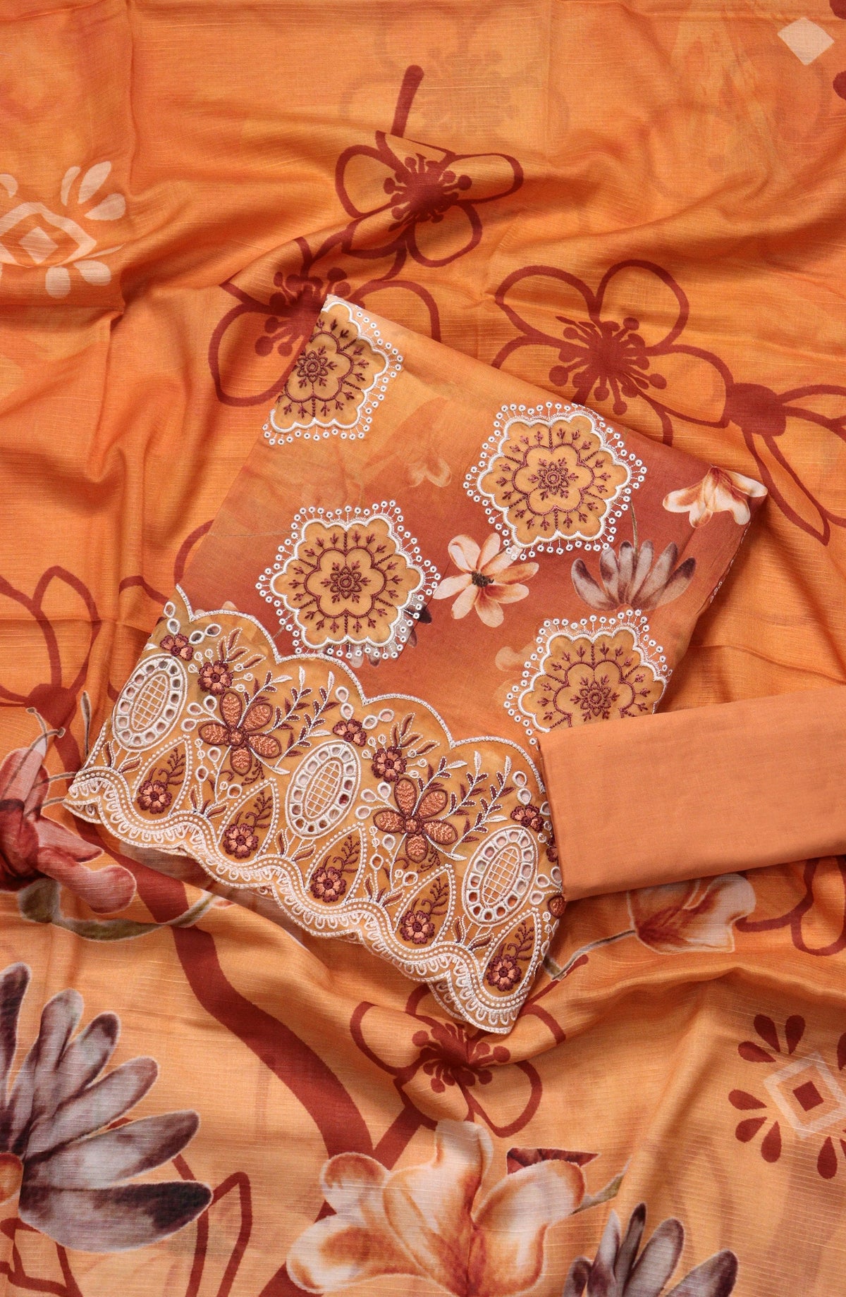 Amna Khadija Fancy Embroidered Lawn Unstitched 3 Piece Suit - EFU-07 - AM26FNC - Orange - Summer Collection