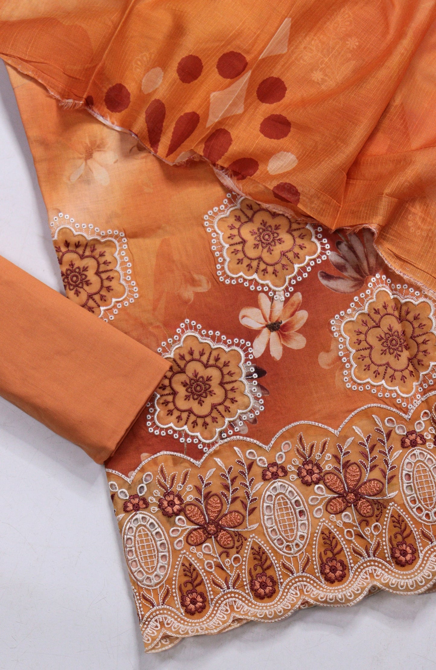 Amna Khadija Fancy Embroidered Lawn Unstitched 3 Piece Suit - EFU-07 - AM26FNC - Orange - Summer Collection