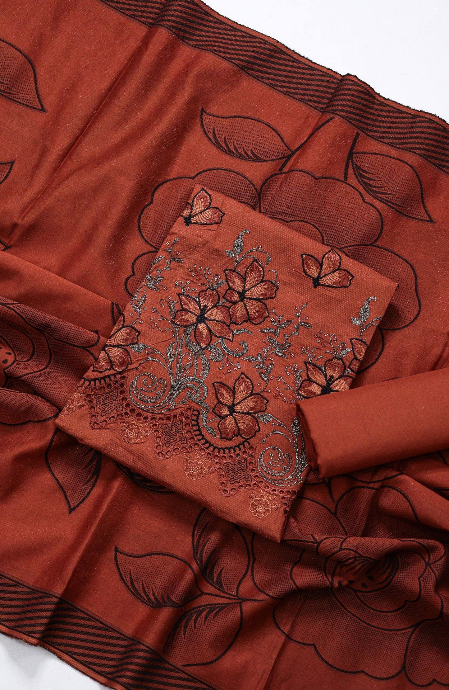 Amna Khadija Fancy Embroidered Chikankari Unstitched 3 Piece Suit - SBD-06 - AM26FNC - Red - Summer Collection