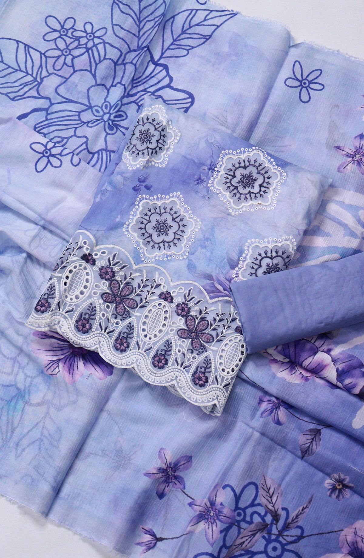 Amna Khadija Fancy Embroidered Lawn Unstitched 3 Piece Suit - EFU-06 - AM26FNC - Blue - Summer Collection