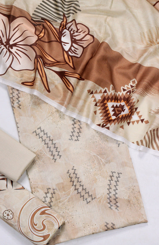 Amna Khadija Embroidered Lawn Unstitched 3 Piece Suit - Design-08 - AM26FNC - Brown - Summer Collection