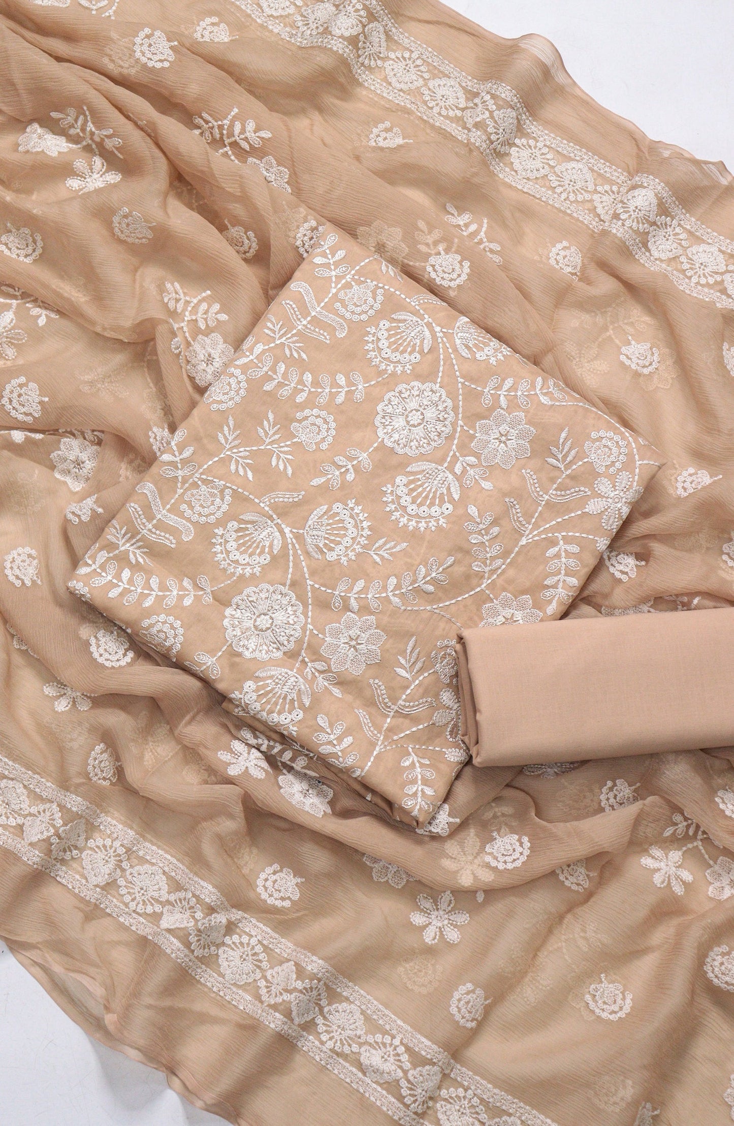 Amna Khadija Fancy Embroidered Lawn Unstitched 3 Piece Suit - JLD-04 - AM26FNC - Peach - Summer Collection