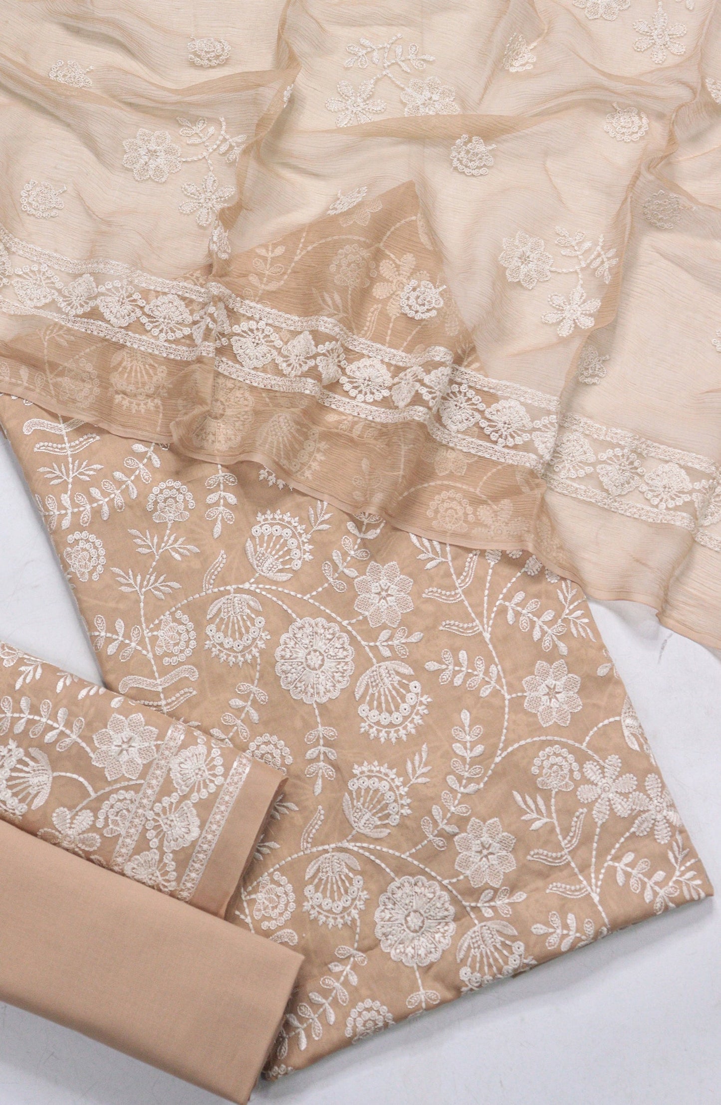 Amna Khadija Fancy Embroidered Lawn Unstitched 3 Piece Suit - JLD-04 - AM26FNC - Peach - Summer Collection