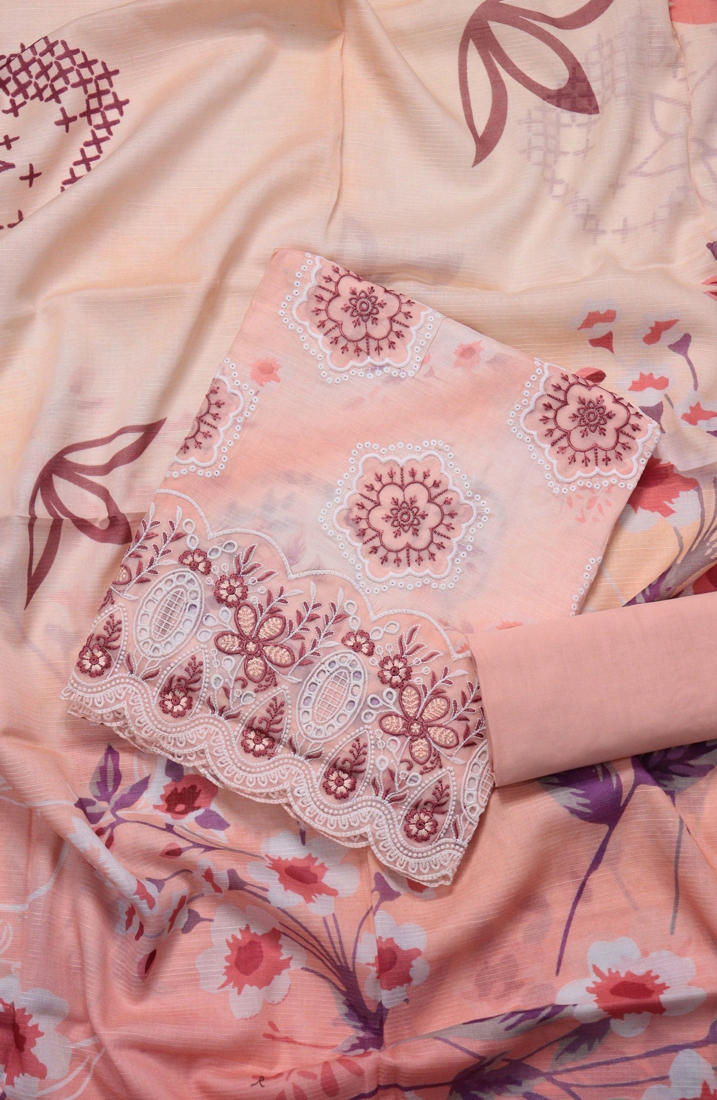 Amna Khadija Fancy Embroidered Lawn Unstitched 3 Piece Suit - EFU-05 - AM26FNC - Pink - Summer Collection