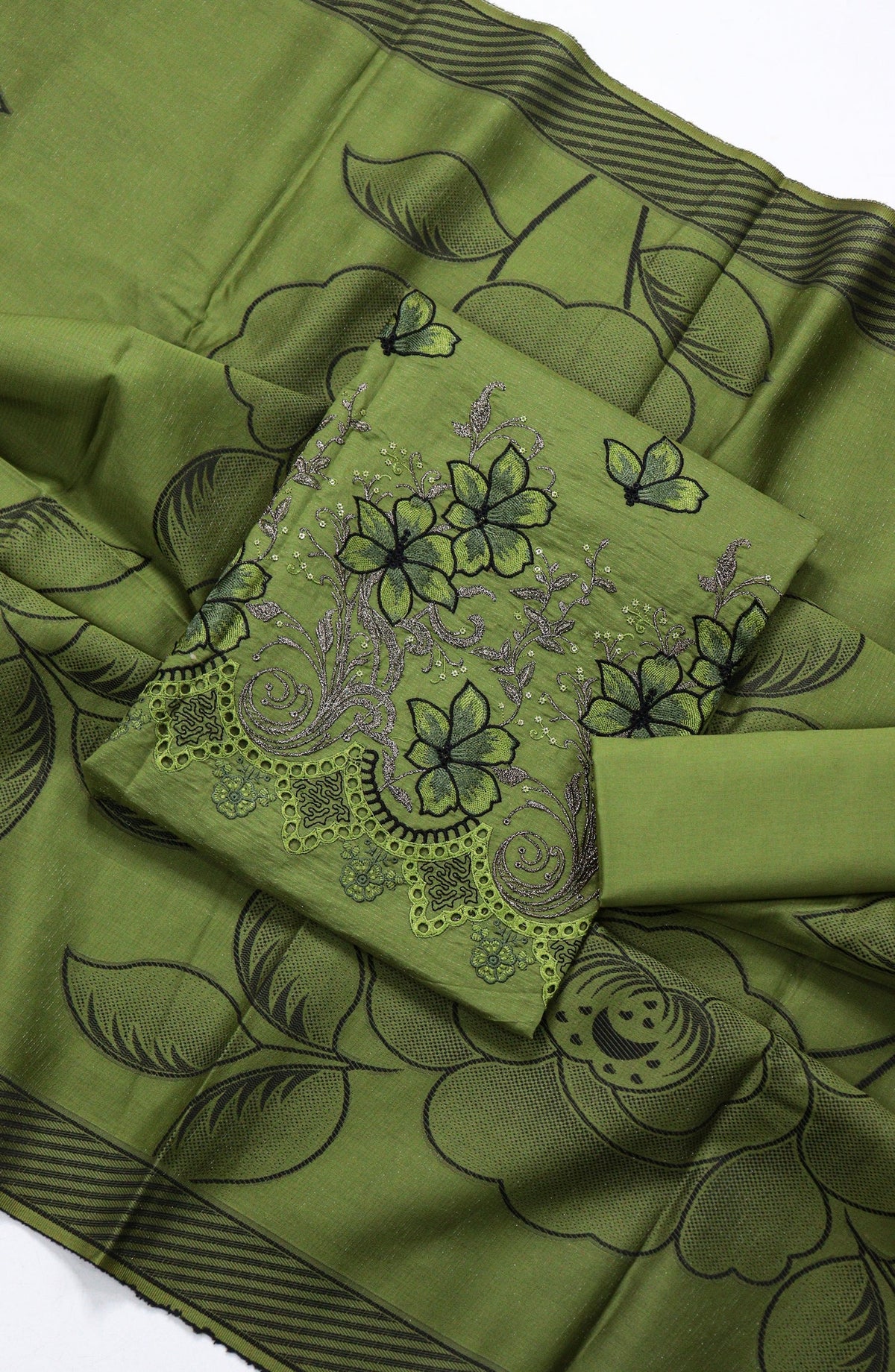 Amna Khadija Fancy Embroidered Chikankari Unstitched 3 Piece Suit - SBD-04 - AM26FNC - Green - Summer Collection