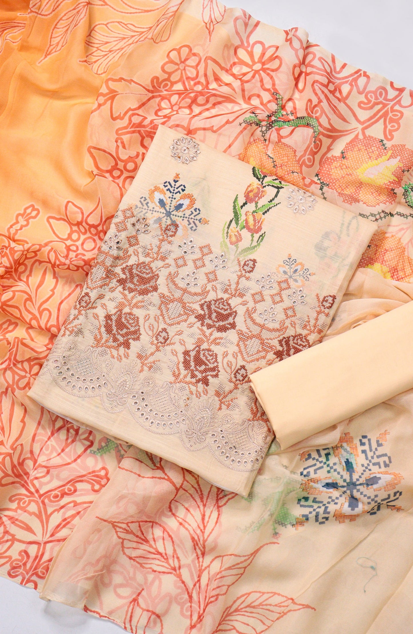 Amna Khadija Fancy Embroidered Lawn Unstitched 3 Piece Suit - D-14 - AM26FNC - Peach - Summer Collection