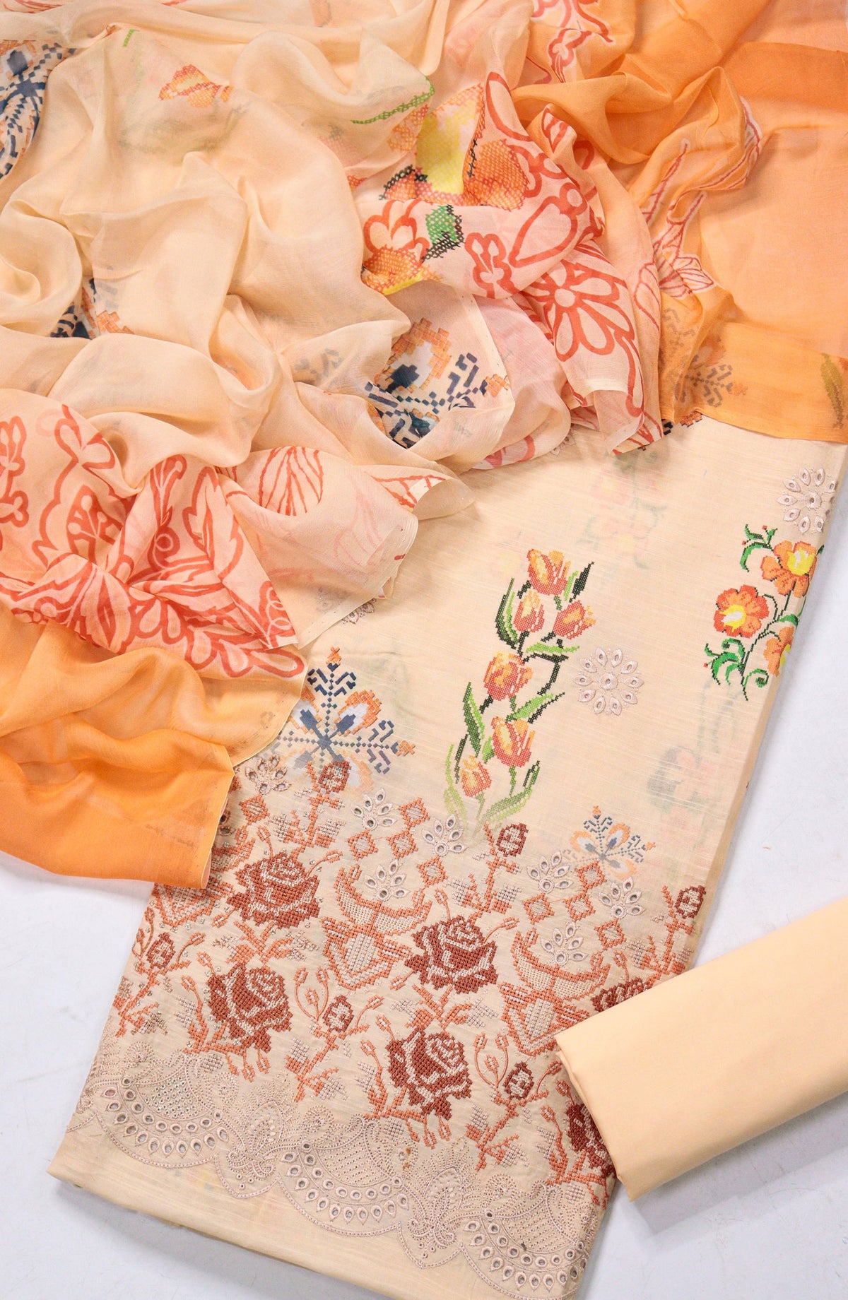 Amna Khadija Fancy Embroidered Lawn Unstitched 3 Piece Suit - D-14 - AM26FNC - Peach - Summer Collection
