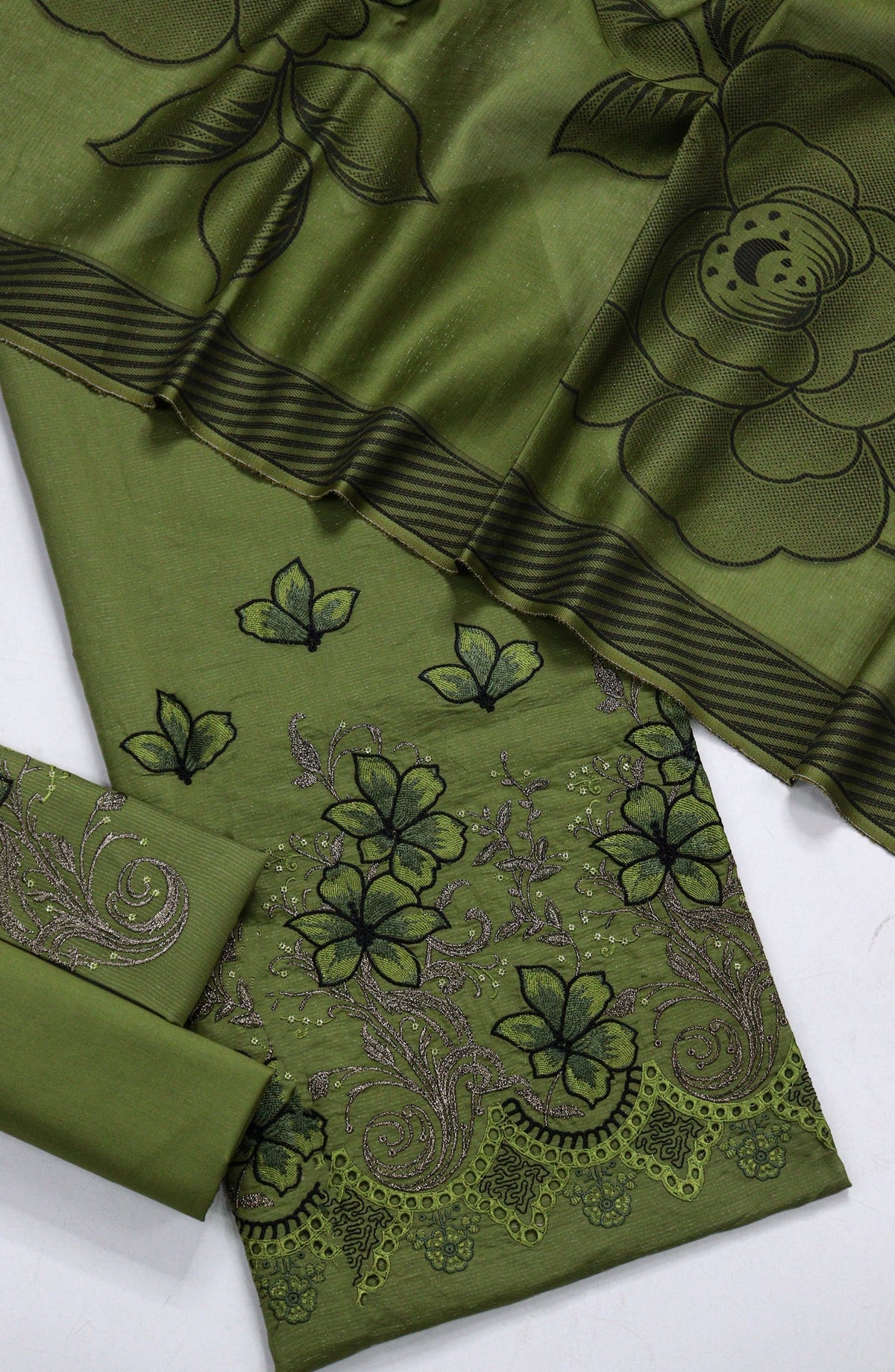 Amna Khadija Fancy Embroidered Chikankari Unstitched 3 Piece Suit - SBD-04 - AM26FNC - Green - Summer Collection