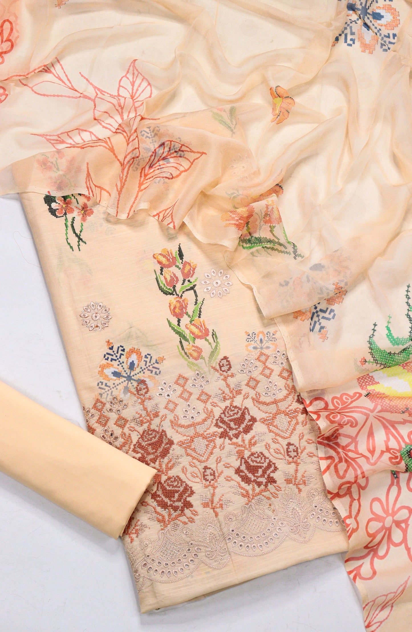 Amna Khadija Fancy Embroidered Lawn Unstitched 3 Piece Suit - D-14 - AM26FNC - Peach - Summer Collection