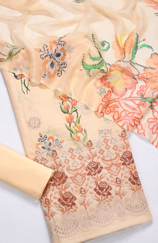 Amna Khadija Fancy Embroidered Lawn Unstitched 3 Piece Suit - D-14 - AM26FNC - Peach - Summer Collection
