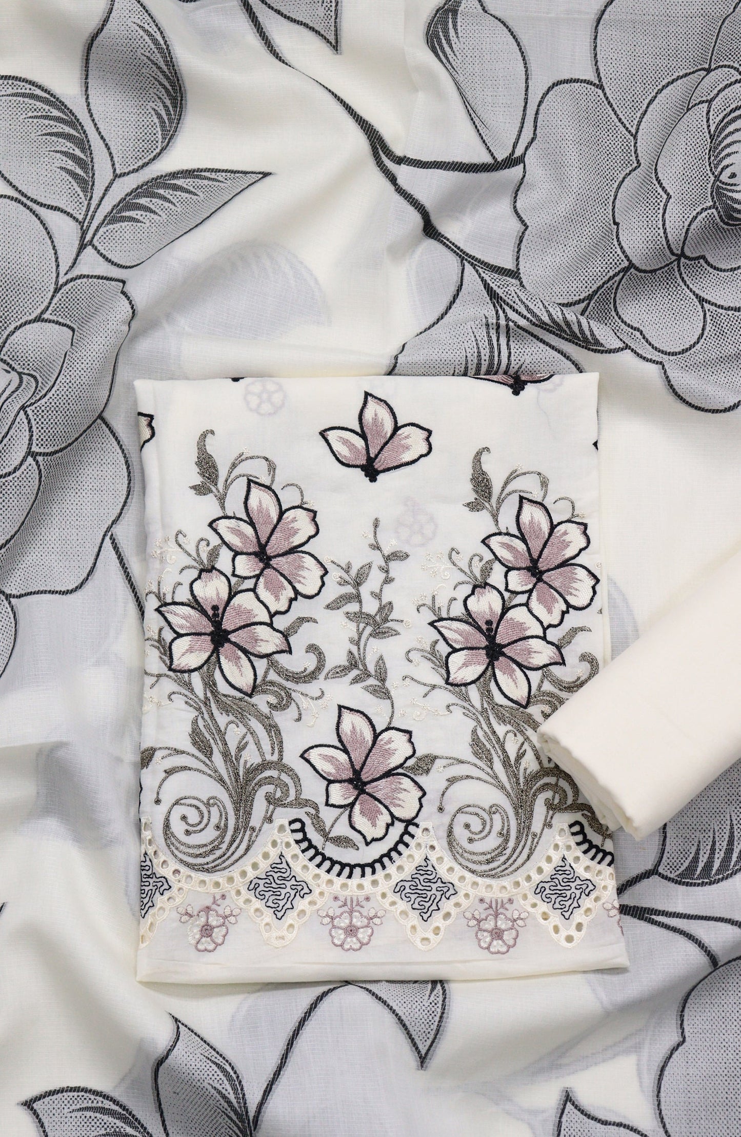 Amna Khadija Fancy Embroidered Chikankari Unstitched 3 Piece Suit - SBD-03 - AM26FNC - White - Summer Collection