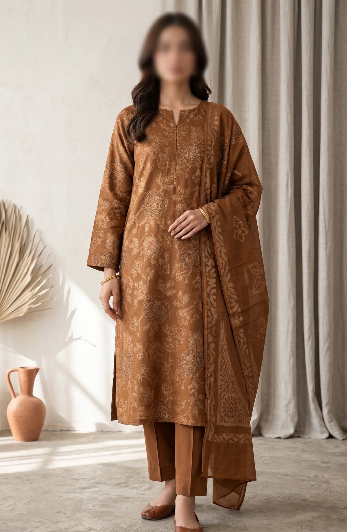 Amna Khadija Fancy Broshia Lawn Unstitched 3 Piece Suit - D-01 - AM26FNC - Brown - Summer Collection