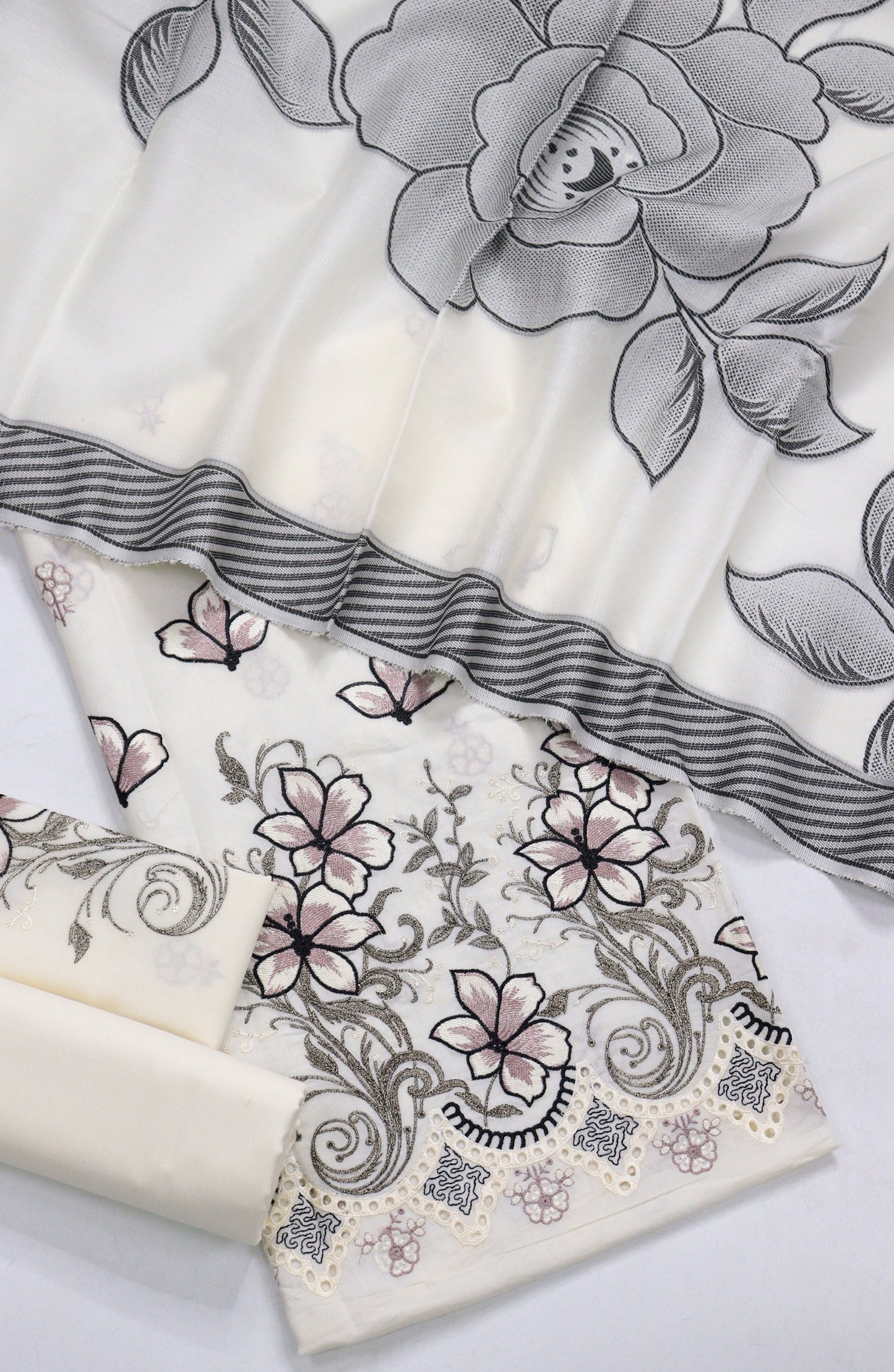 Amna Khadija Fancy Embroidered Chikankari Unstitched 3 Piece Suit - SBD-03 - AM26FNC - White - Summer Collection