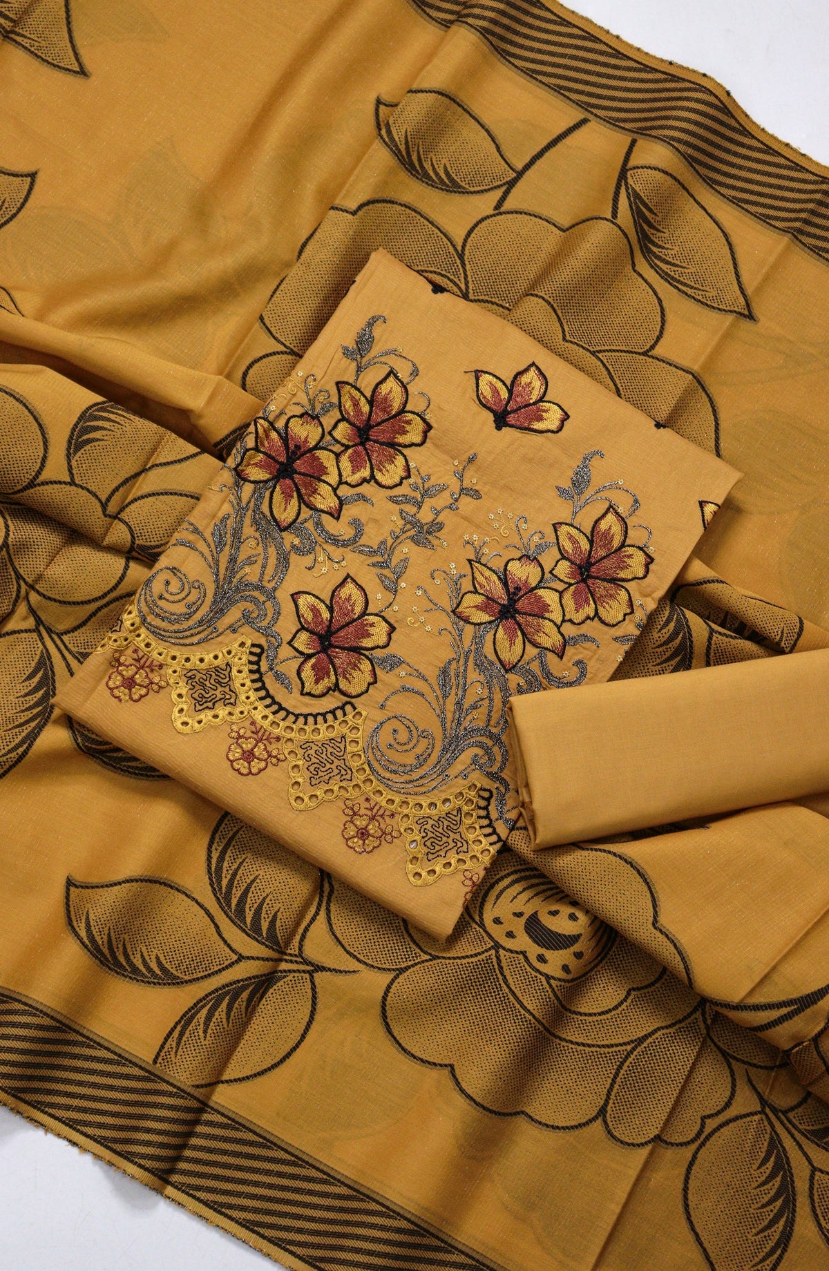 Amna Khadija Fancy Embroidered Chikankari Unstitched 3 Piece Suit - SBD-02 - AM26FNC - Yellow - Summer Collection