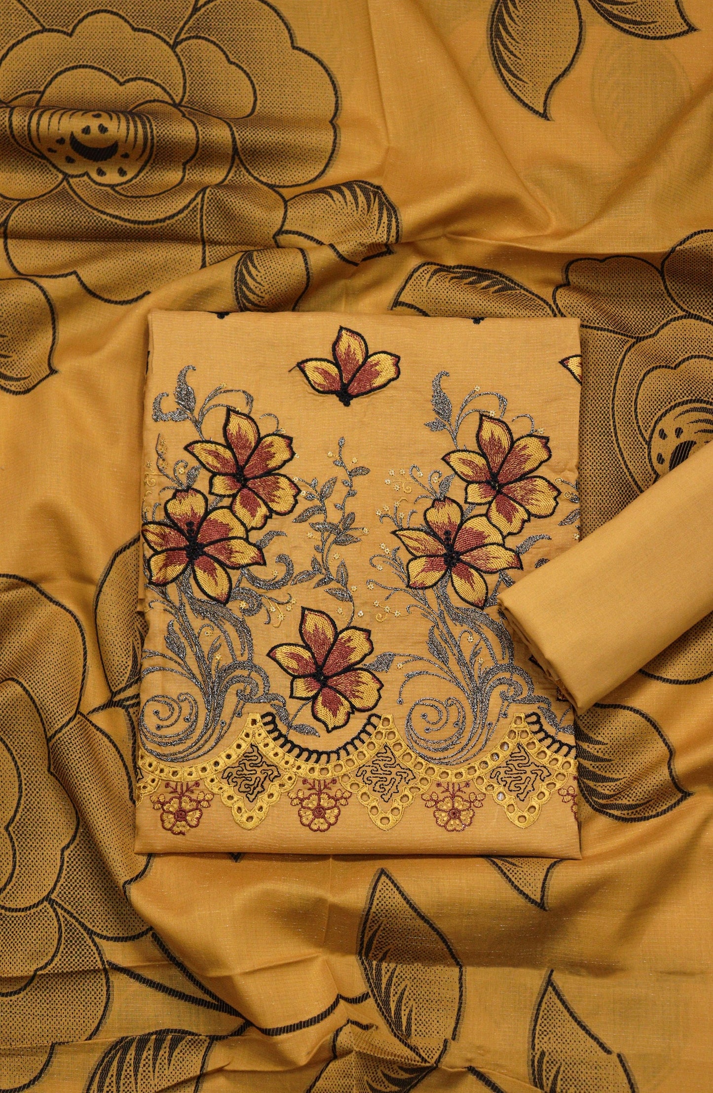 Amna Khadija Fancy Embroidered Chikankari Unstitched 3 Piece Suit - SBD-02 - AM26FNC - Yellow - Summer Collection