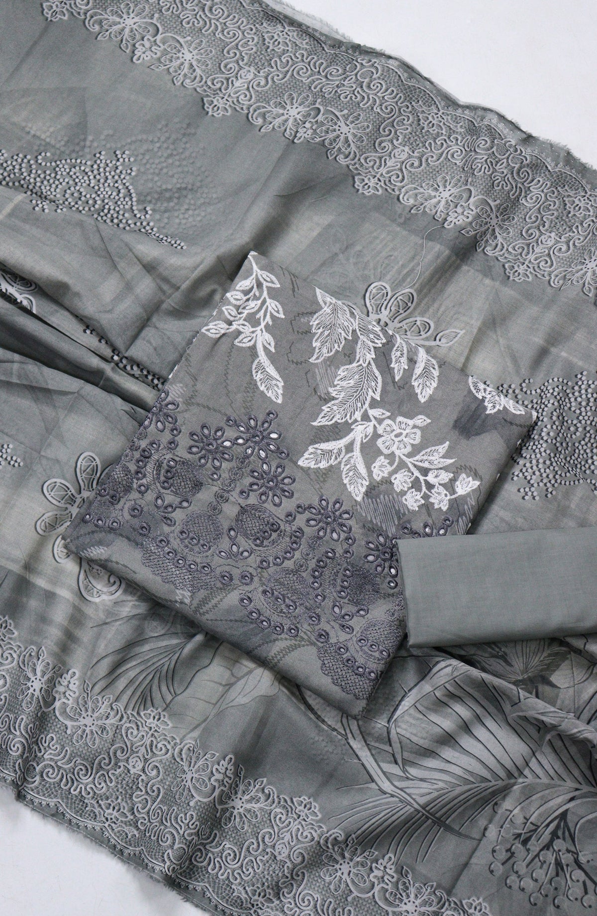 Amna Khadija Fancy Embroidered Lawn Unstitched 3 Piece Suit - BLD-01 - AM26FNC - Grey - Summer Collection