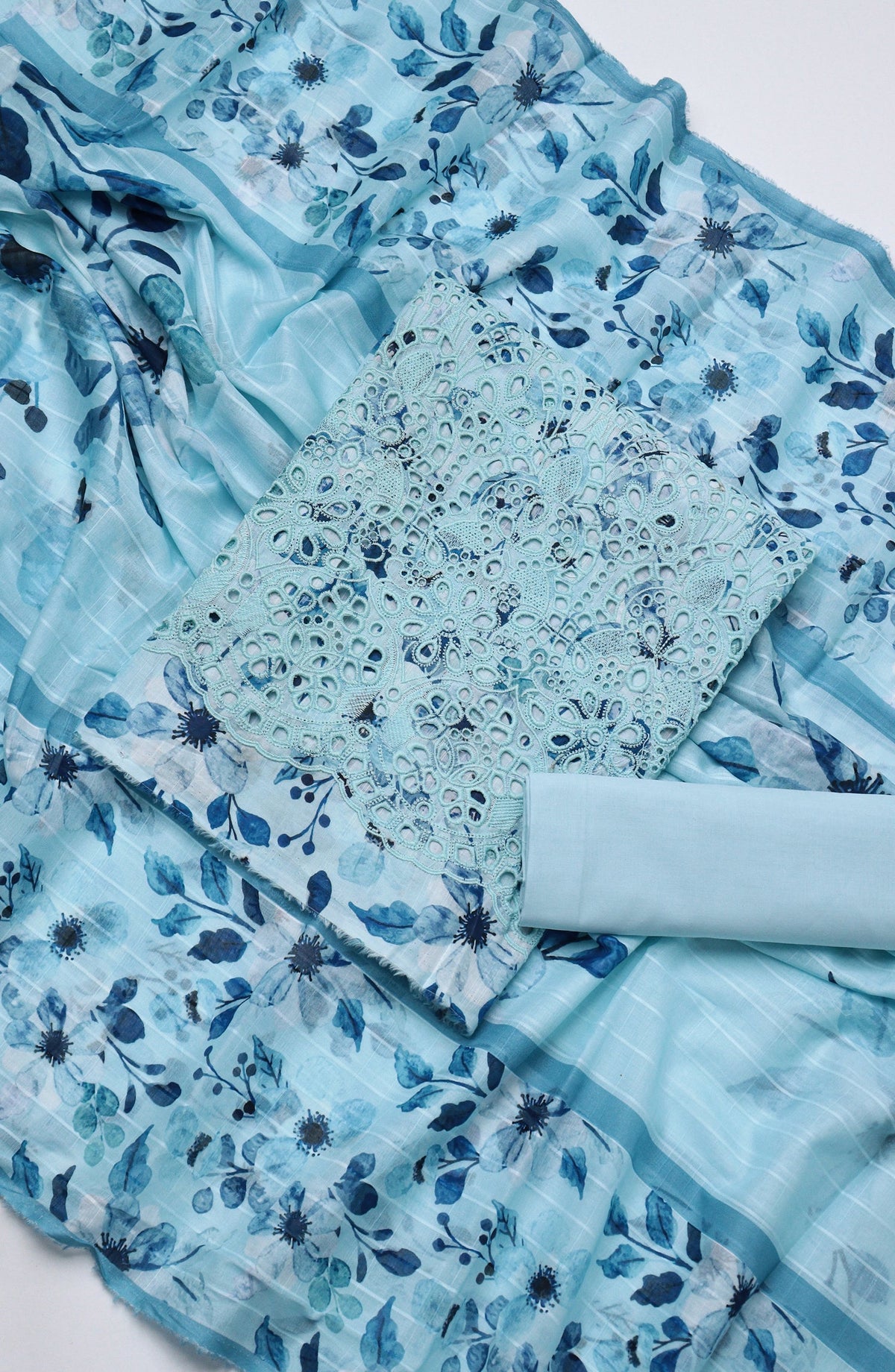 Amna Khadija Fancy Embroidered Lawn Unstitched 3 Piece Suit - STD-02 - AM26FNC - Blue - Summer Collection