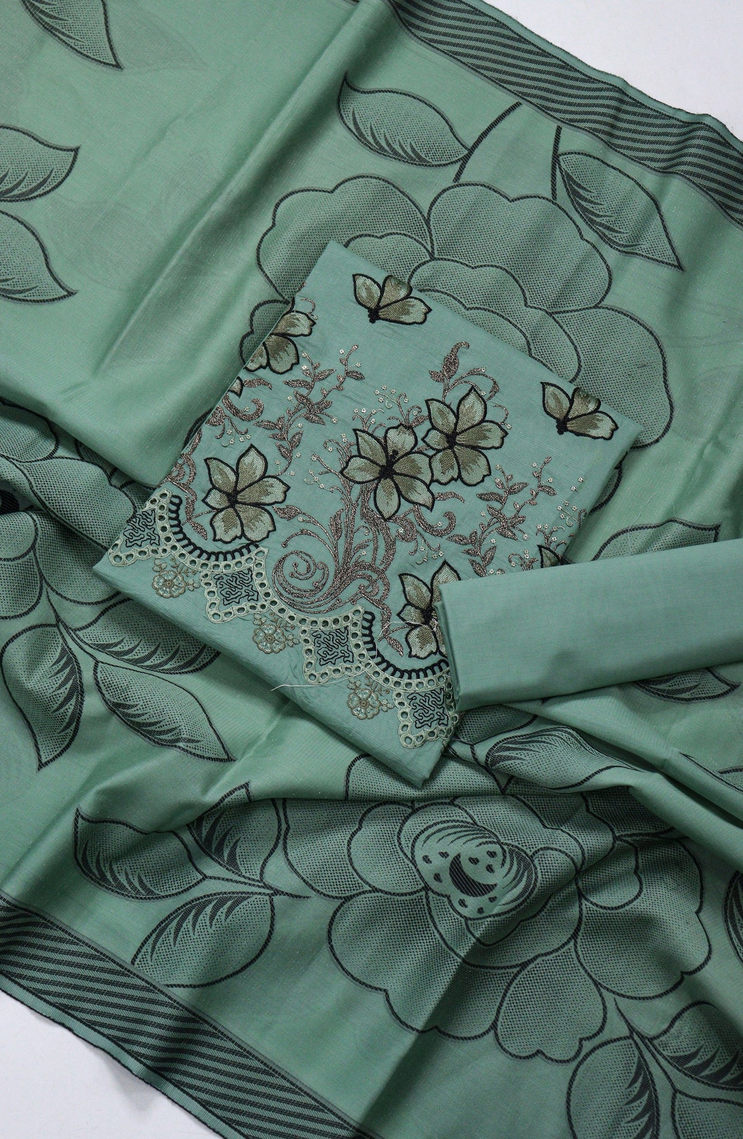 Amna Khadija Fancy Embroidered Chikankari Unstitched 3 Piece Suit - SBD-01 - AM26FNC - Green - Summer Collection