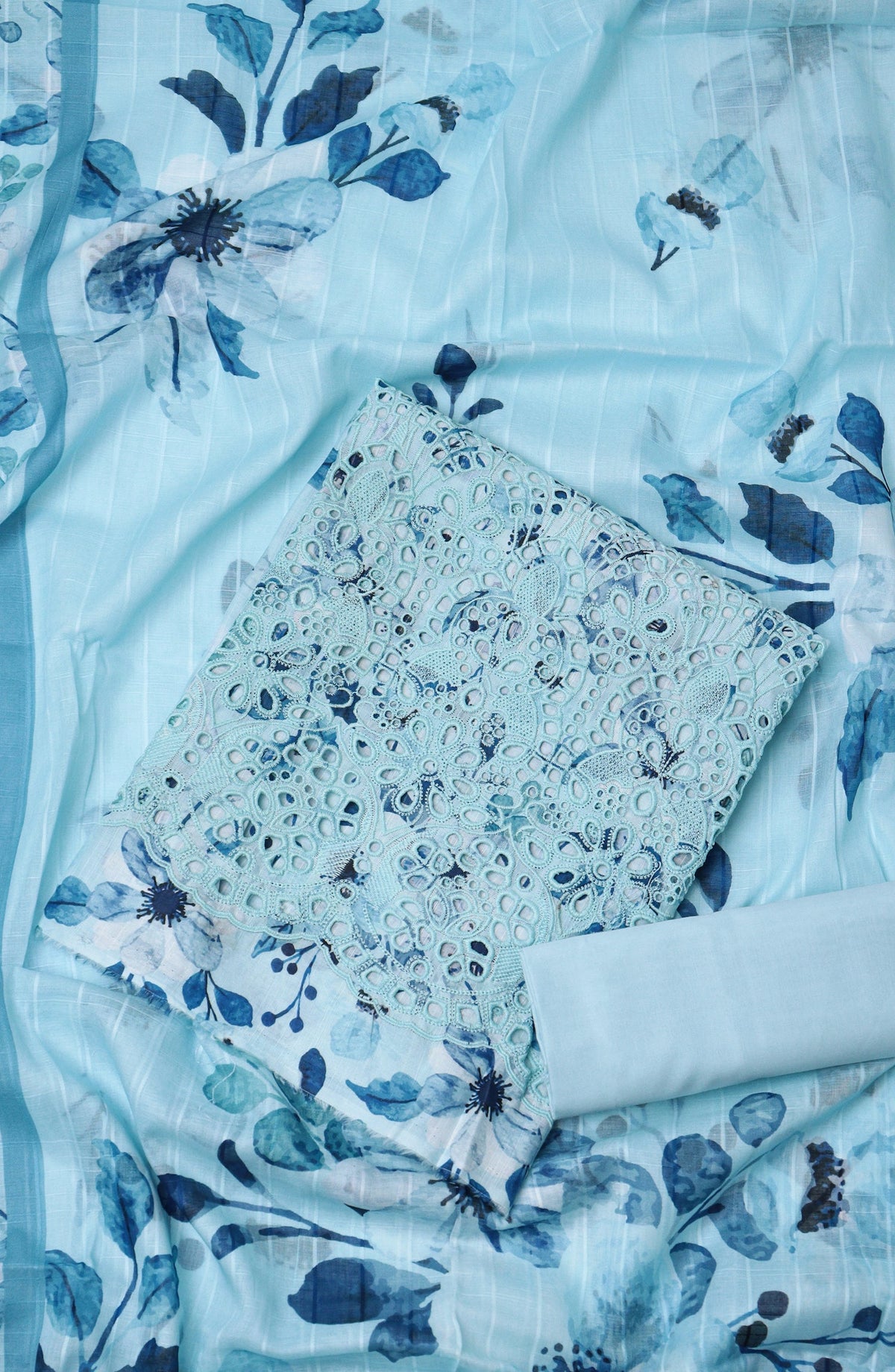 Amna Khadija Fancy Embroidered Lawn Unstitched 3 Piece Suit - STD-02 - AM26FNC - Blue - Summer Collection