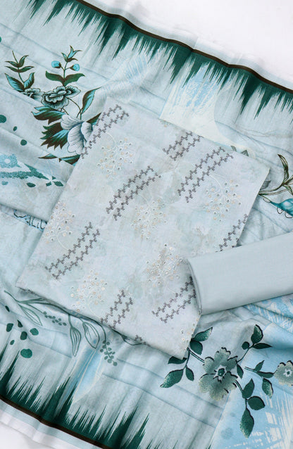 Amna Khadija Embroidered Lawn Unstitched 3 Piece Suit - Design-03 - AM26FNC - Blue - Summer Collection