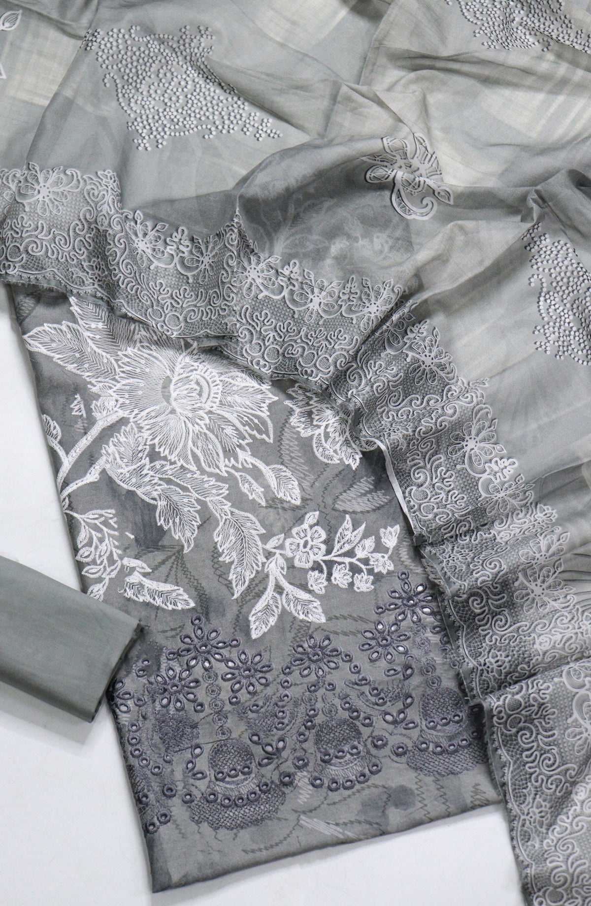 Amna Khadija Fancy Embroidered Lawn Unstitched 3 Piece Suit - BLD-01 - AM26FNC - Grey - Summer Collection