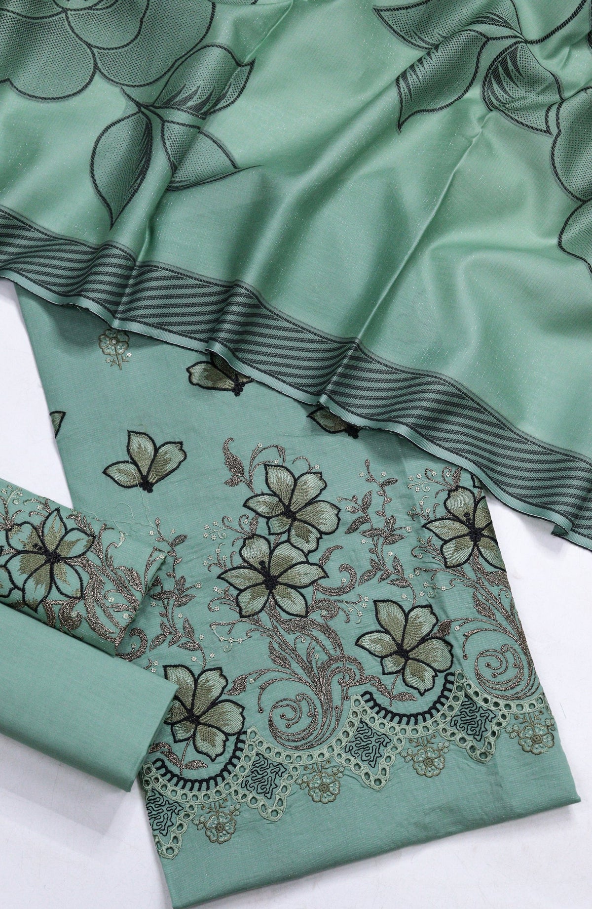 Amna Khadija Fancy Embroidered Chikankari Unstitched 3 Piece Suit - SBD-01 - AM26FNC - Green - Summer Collection