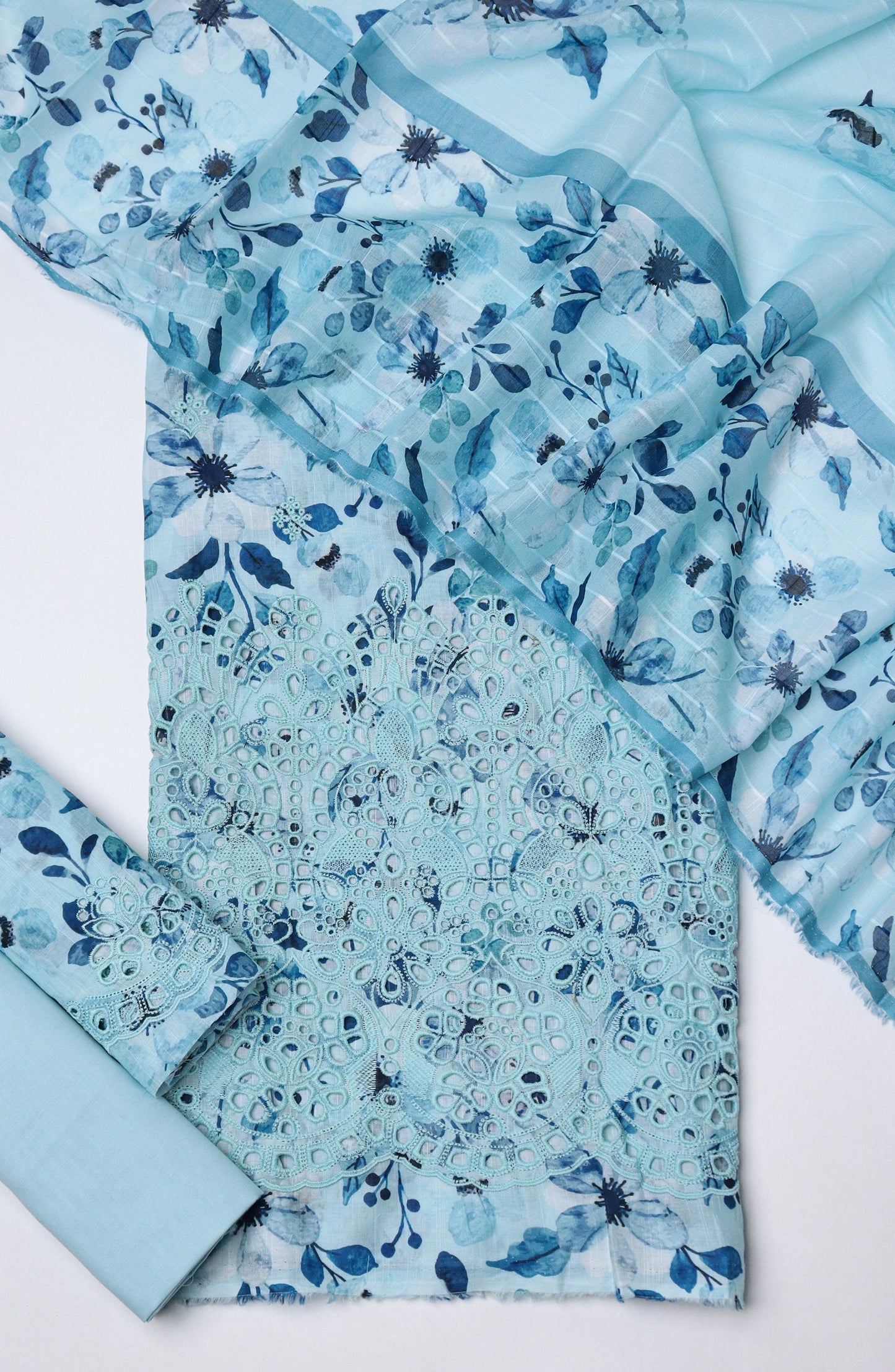 Amna Khadija Fancy Embroidered Lawn Unstitched 3 Piece Suit - STD-02 - AM26FNC - Blue - Summer Collection