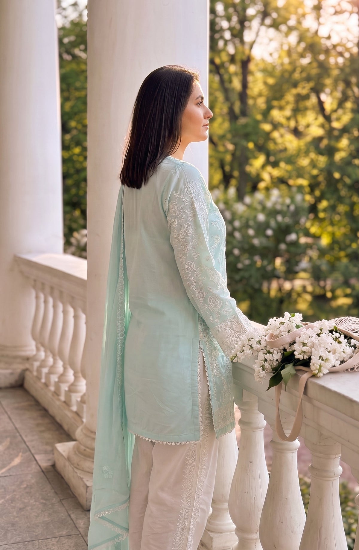 Amna Khadija Joy Ishqia Embroidered Lawn Stitched 3 Piece Suit - AKJ-02 - AM26JYQ - Light Ferozi - Summer Collection