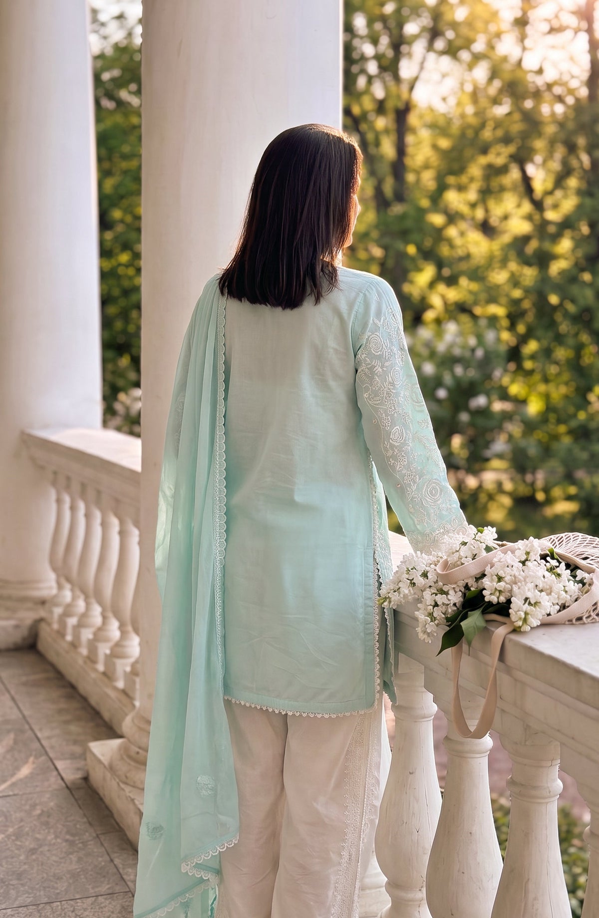 Amna Khadija Joy Ishqia Embroidered Lawn Stitched 3 Piece Suit - AKJ-02 - AM26JYQ - Light Ferozi - Summer Collection