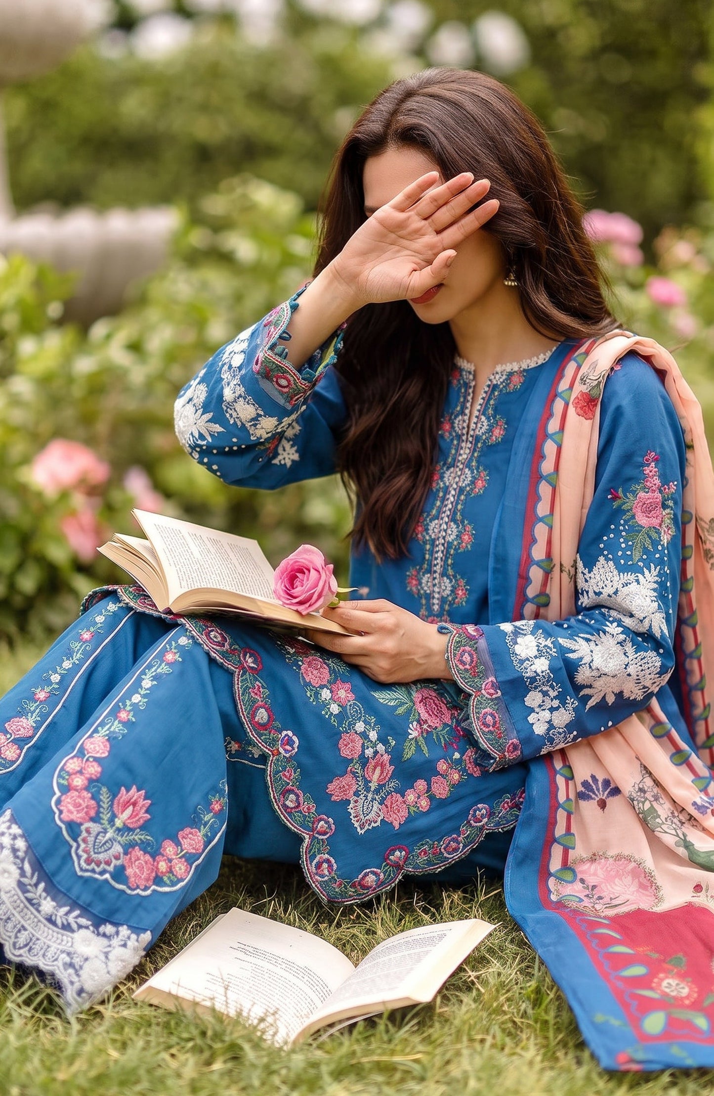 Amna Khadija Joy Ishqia Embroidered Lawn Stitched 3 Piece Suit - AKJ-03 - AM26JYQ - Blue - Summer Collection