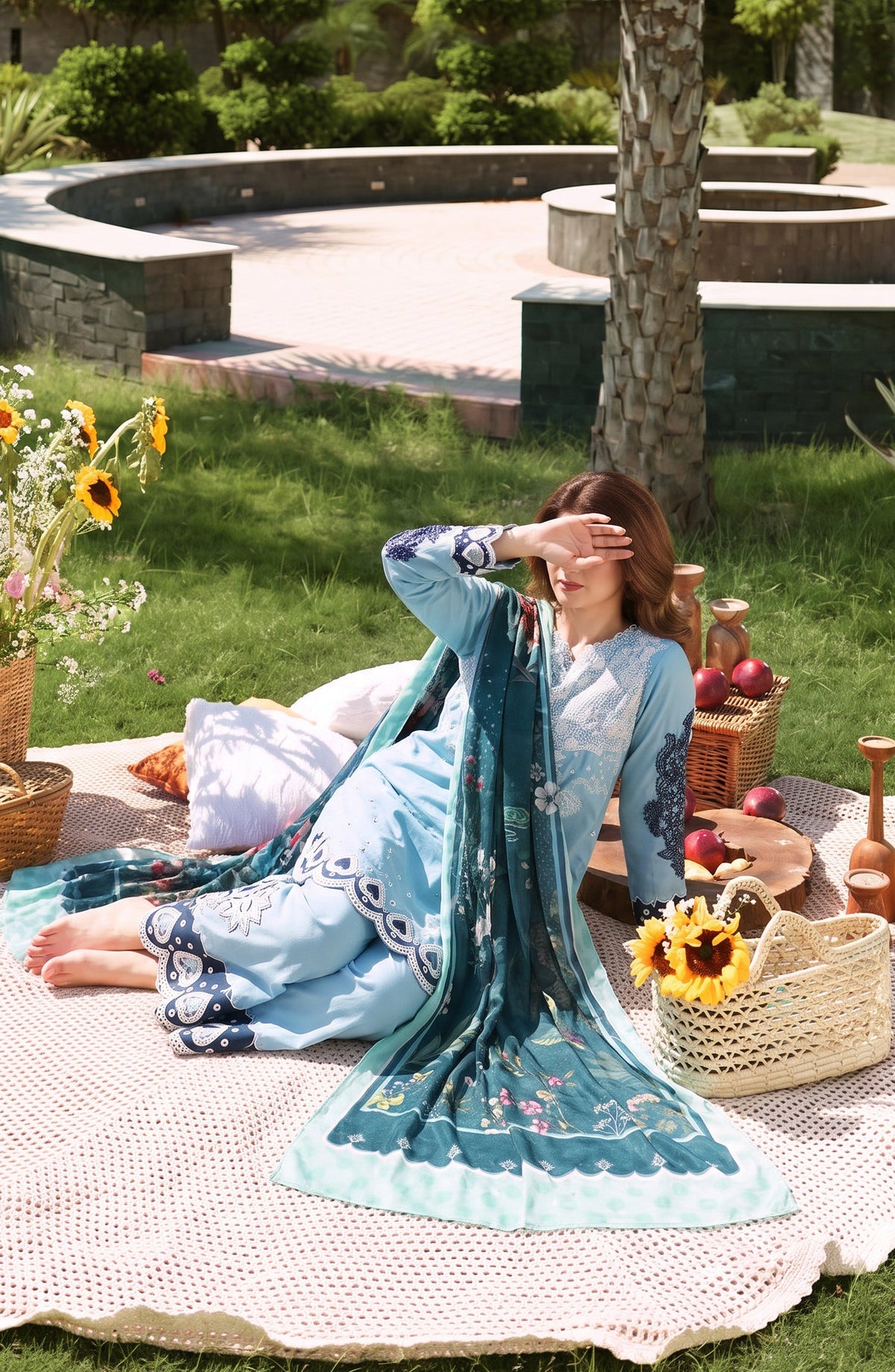 Amna Khadija Joy Ishqia Embroidered Lawn Stitched 3 Piece Suit - AKJ-04 - AM26JYQ - Sky Blue - Summer Collection
