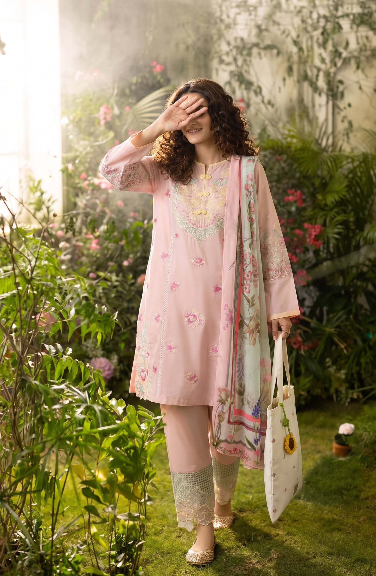 Amna Khadija Joy Ishqia Embroidered Lawn Stitched 3 Piece Suit - AKJ-07 - AM26JYQ - Pink - Summer Collection