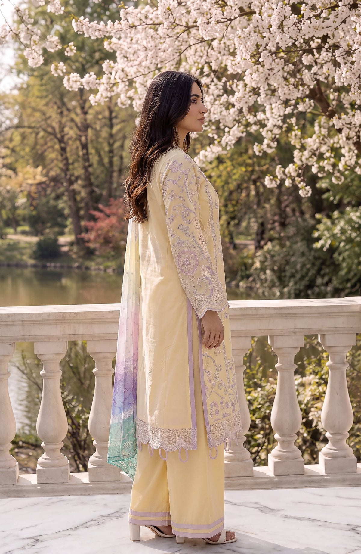 Amna Khadija Joy Ishqia Embroidered Lawn Stitched 3 Piece Suit - AKJ-08 - AM26JYQ - Yellow - Summer Collection