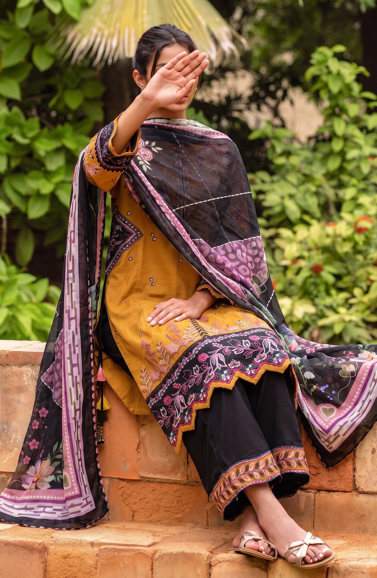 Amna Khadija Joy Ishqia Embroidered Lawn Stitched 3 Piece Suit - AKJ-09 - AM26JYQ - Mustard - Summer Collection