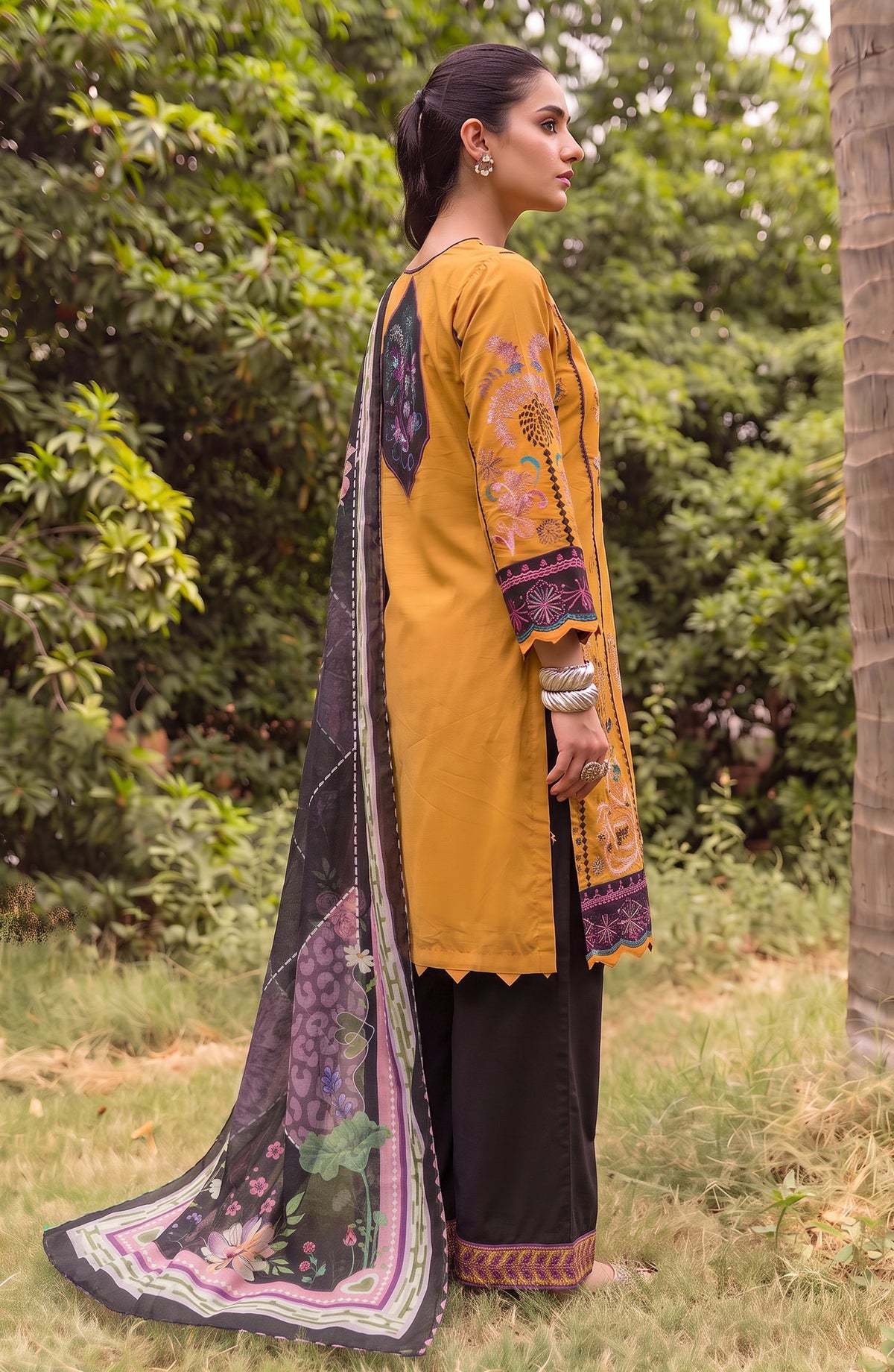 Amna Khadija Joy Ishqia Embroidered Lawn Stitched 3 Piece Suit - AKJ-09 - AM26JYQ - Mustard - Summer Collection