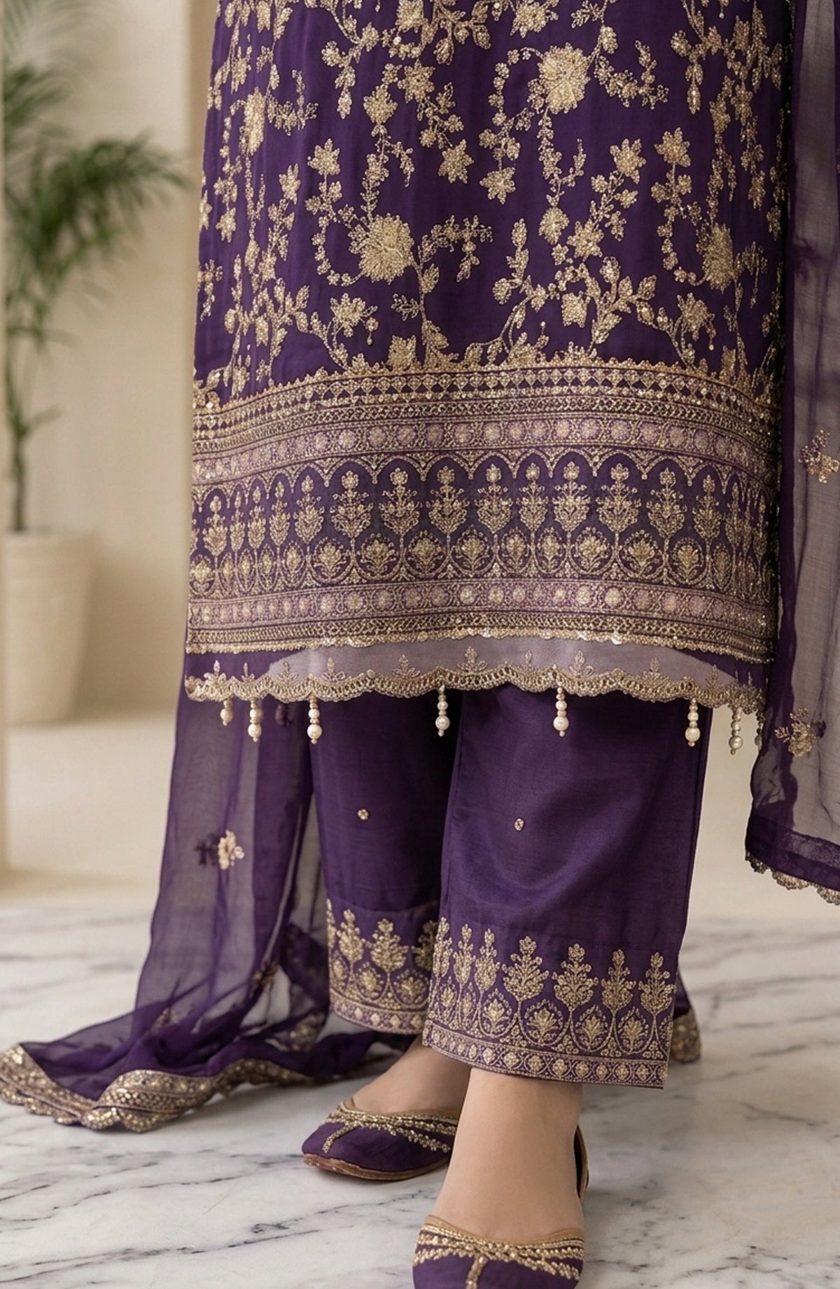 Amna Khadija Neroli Embroidered Chiffon Stitched 3 Piece Suit - AKNC-06 - AM26NARL - Purple - Festive Collection