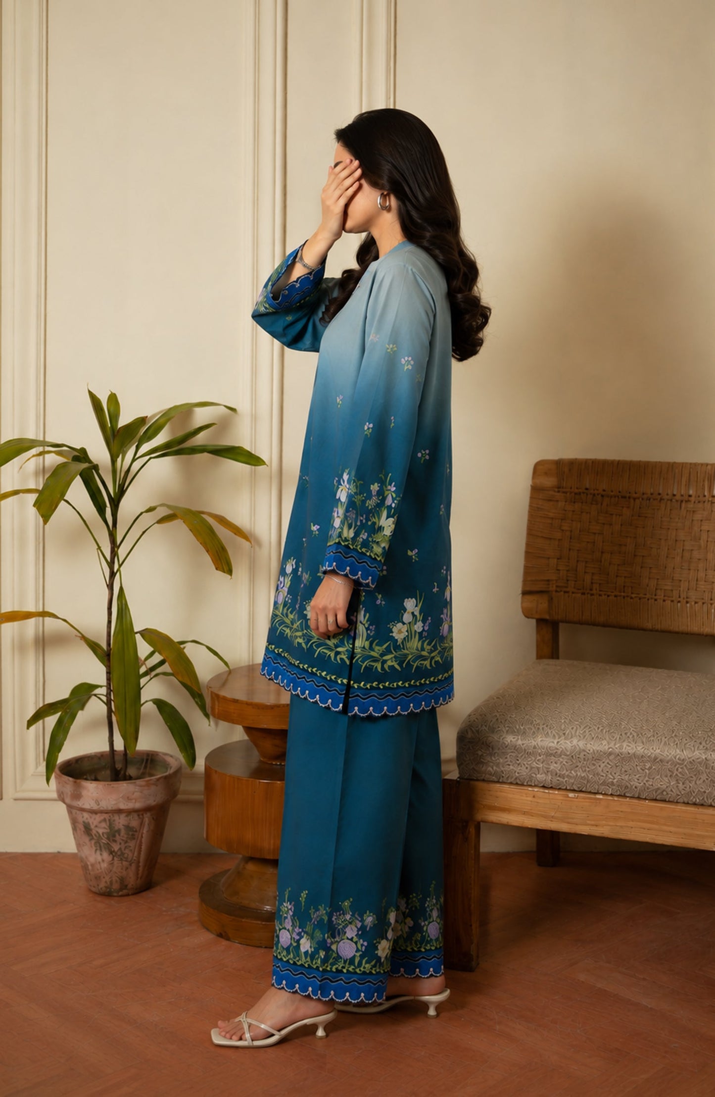 Amna Khadija Rozana Printed Polly Silk Stitched 2 Piece Co-ord Set - AKR-01 - AM26ROZN - Blue - Summer Collection