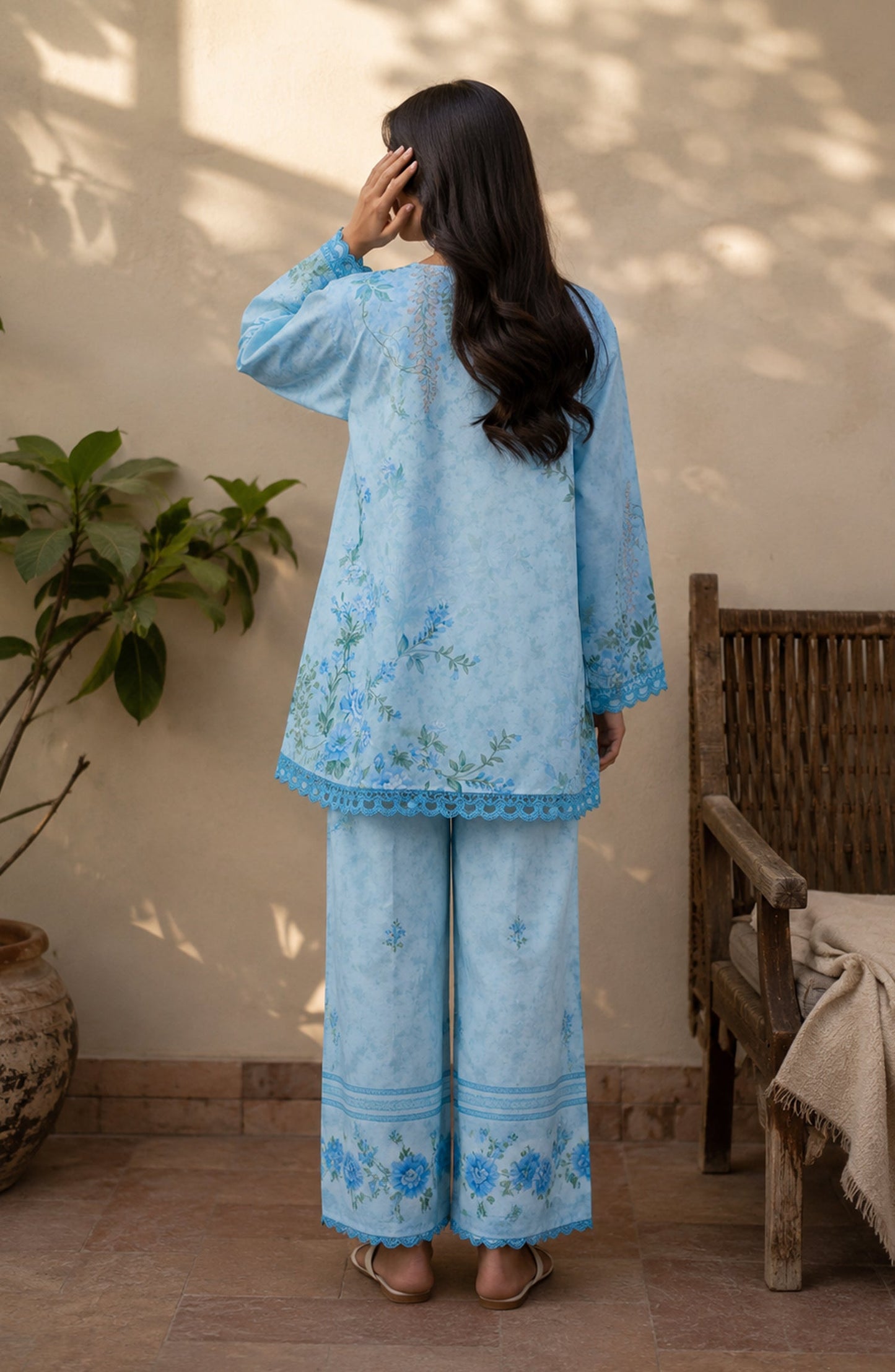 Amna Khadija Rozana Printed Polly Silk Stitched 2 Piece Co-ord Set - AKR-05 - AM26ROZN - Sky Blue - Summer Collection