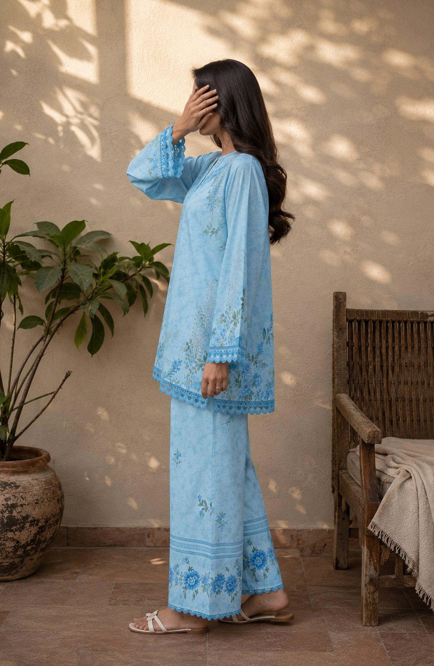 Amna Khadija Rozana Printed Polly Silk Stitched 2 Piece Co-ord Set - AKR-05 - AM26ROZN - Sky Blue - Summer Collection