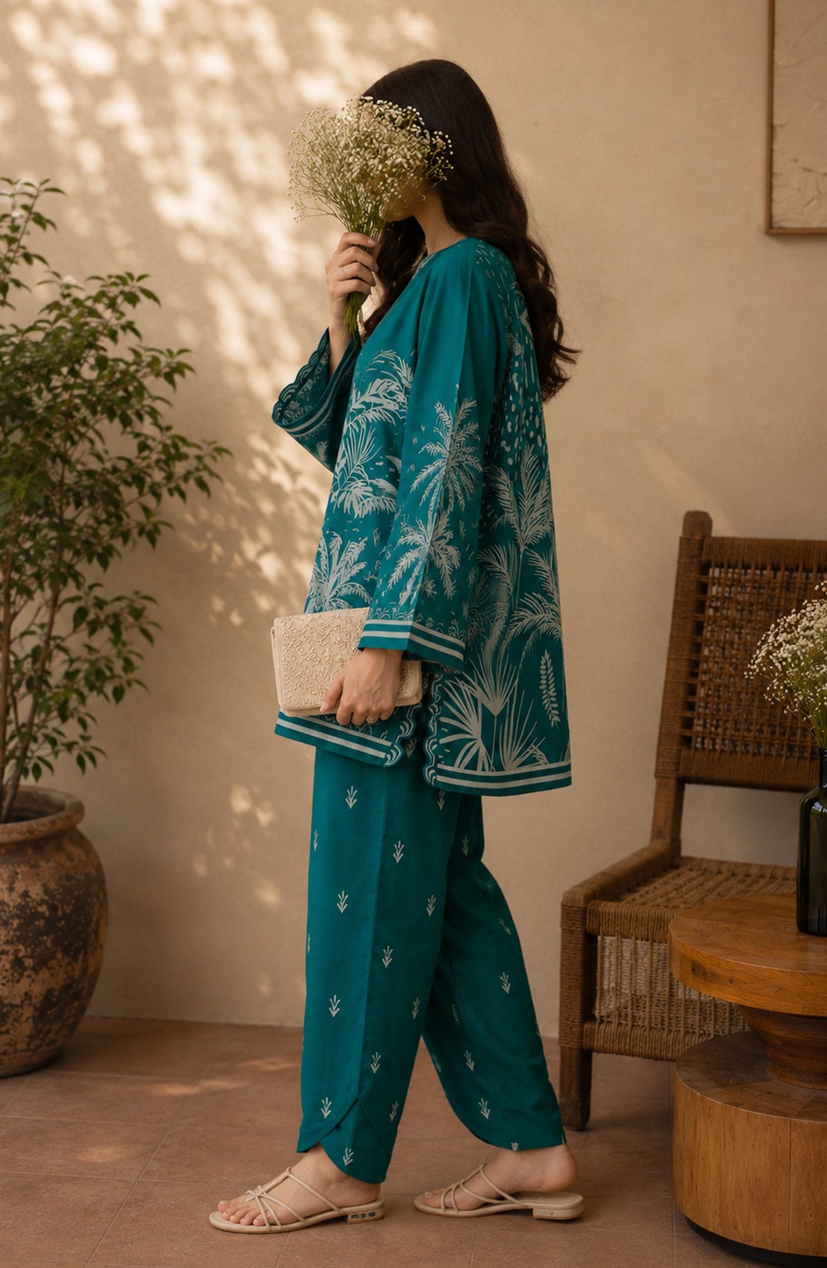 Amna Khadija Rozana Printed Polly Silk Stitched 2 Piece Co-ord Set - AKR-06 - AM26ROZN - Green - Summer Collection