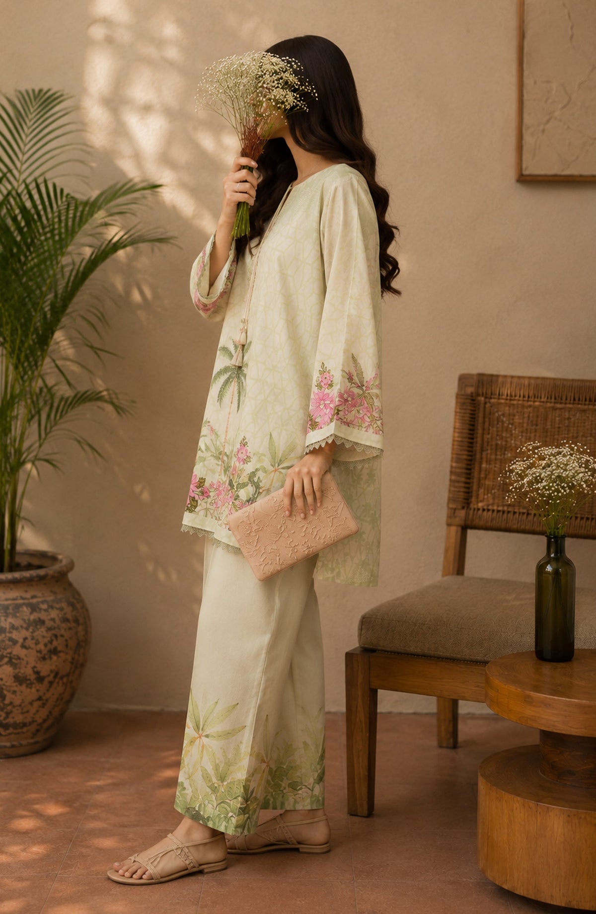 Amna Khadija Rozana Printed Polly Silk Stitched 2 Piece Co-ord Set - AKR-07 - AM26ROZN - Pista Green - Summer Collection