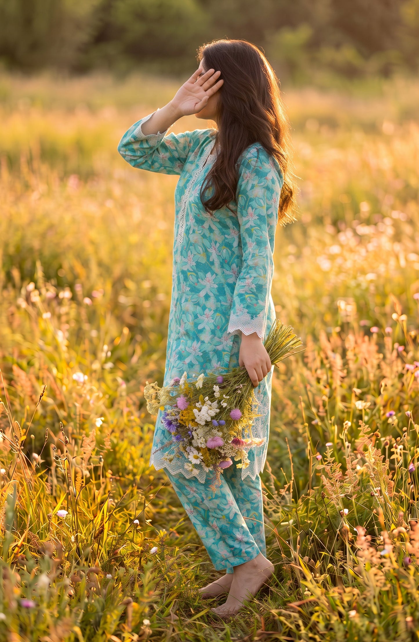 Amna Khadija Summer Essentials Embroidered Chikankari Lawn Stitched 2 Piece Co-ord Set - AKSE-27 - AM26FRUO - Ferozi - Summer Collection