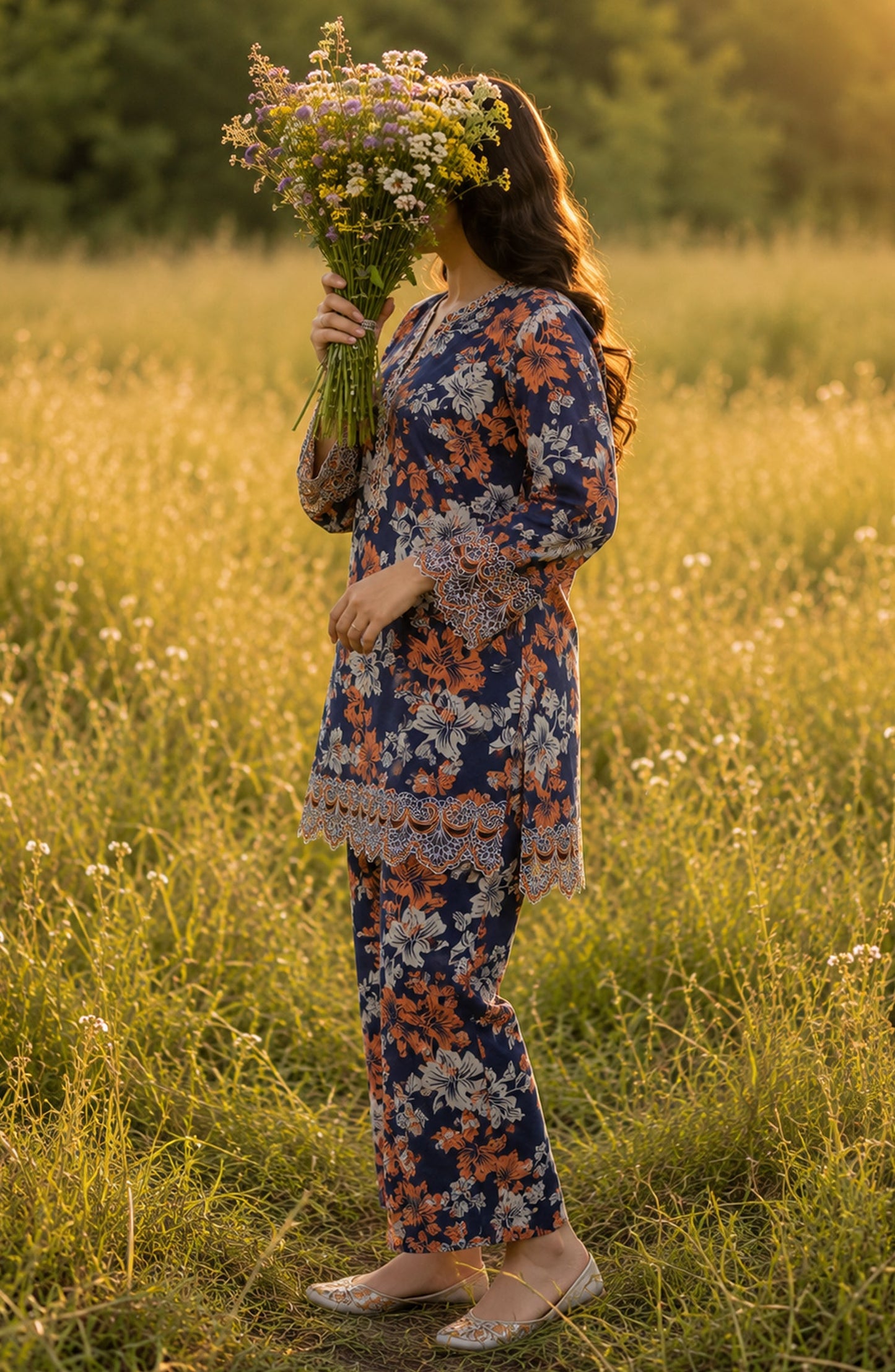 Amna Khadija Summer Essentials Embroidered Chikankari Lawn Stitched 2 Piece Co-ord Set - AKSE-29 - AM26FRUO - Blue - Summer Collection