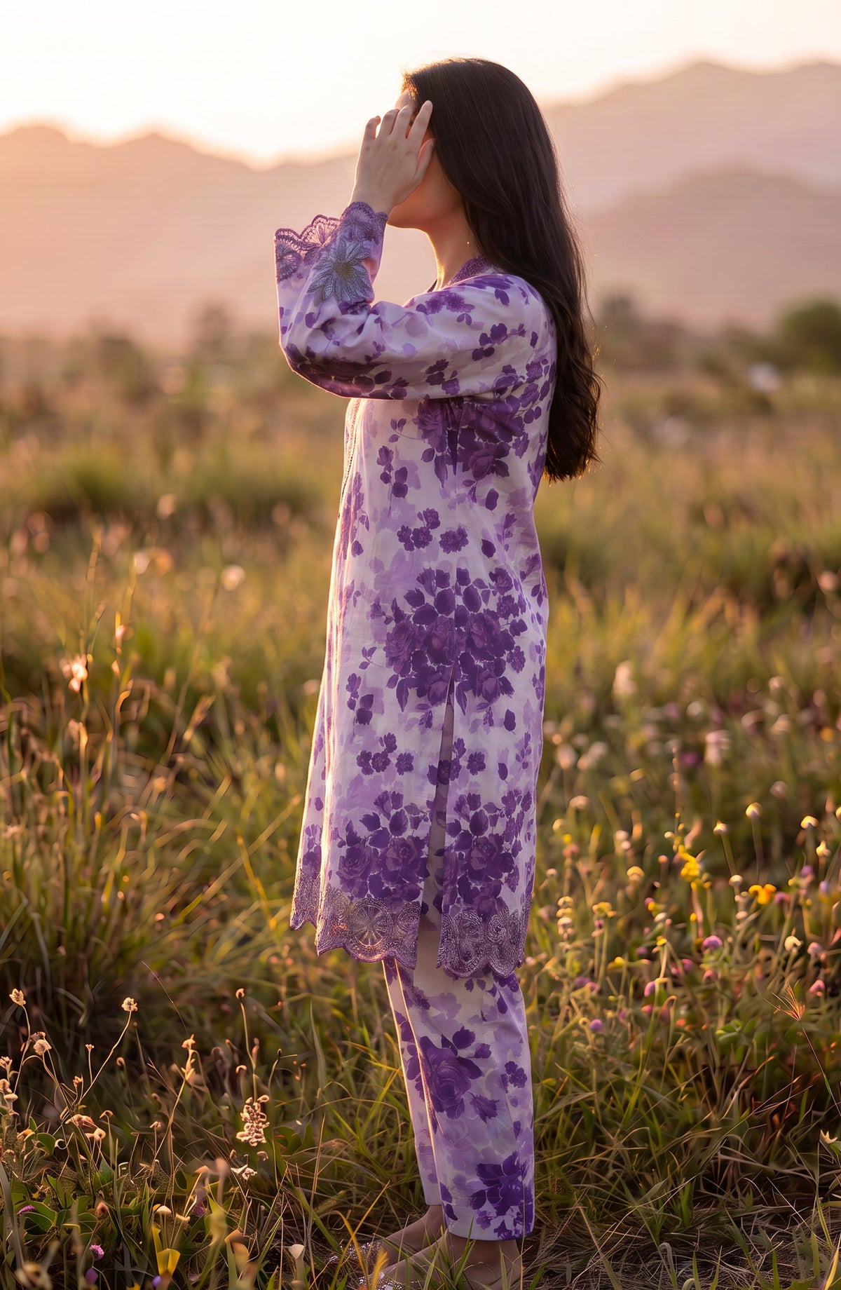 Amna Khadija Summer Essentials Embroidered Chikankari Lawn Stitched 2 Piece Co-ord Set - AKSE-30 - AM26FRUO - Purple - Summer Collection